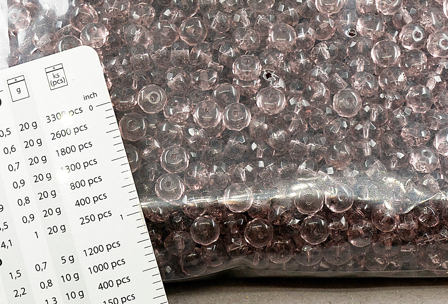 アウトレット 250g ファセット加工 ファイアポリッシュ ロンデルビーズ ロンデル、7 x 4 mm、透明ライトアメジスト (20040)、ガラス、チェコ共和国