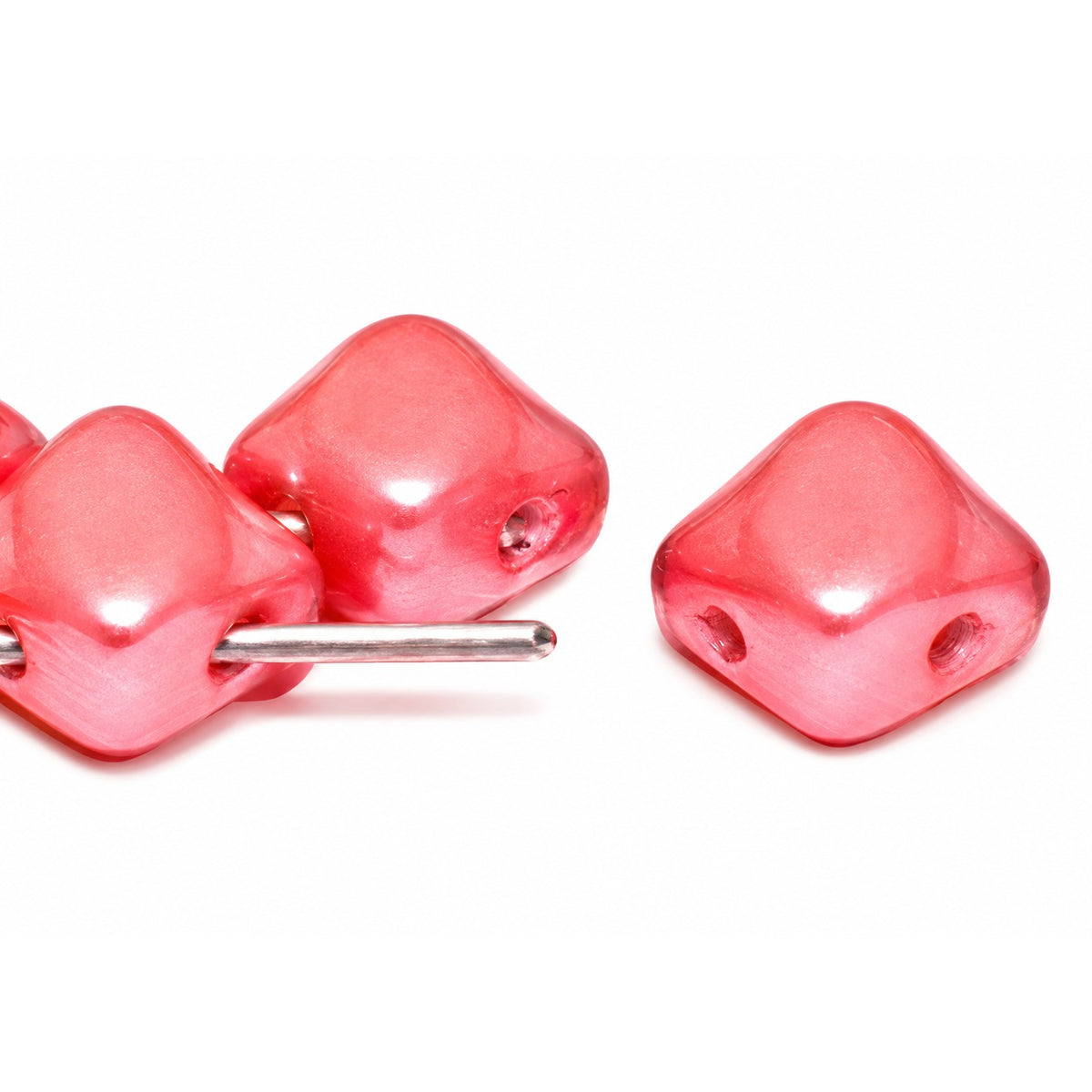 Silky 2-Hole Square Beads, White Pink (02010-25007), Glass, Czech Republic