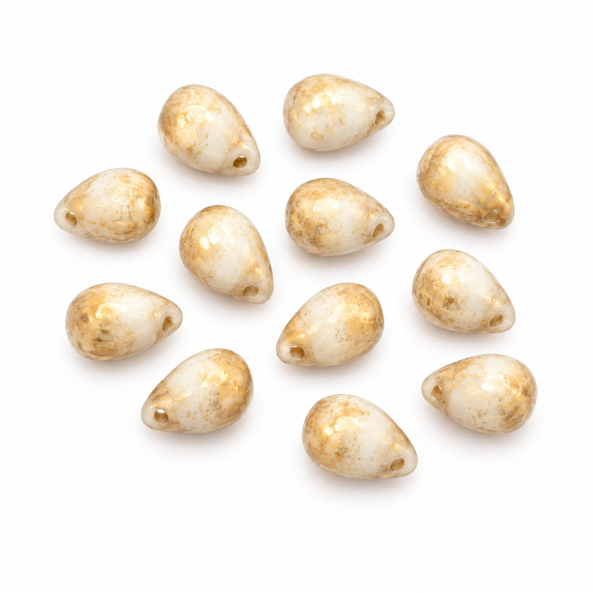 Drop Beads, Chalk White Gold Splash (03000-94401), Glass, Czech Republic