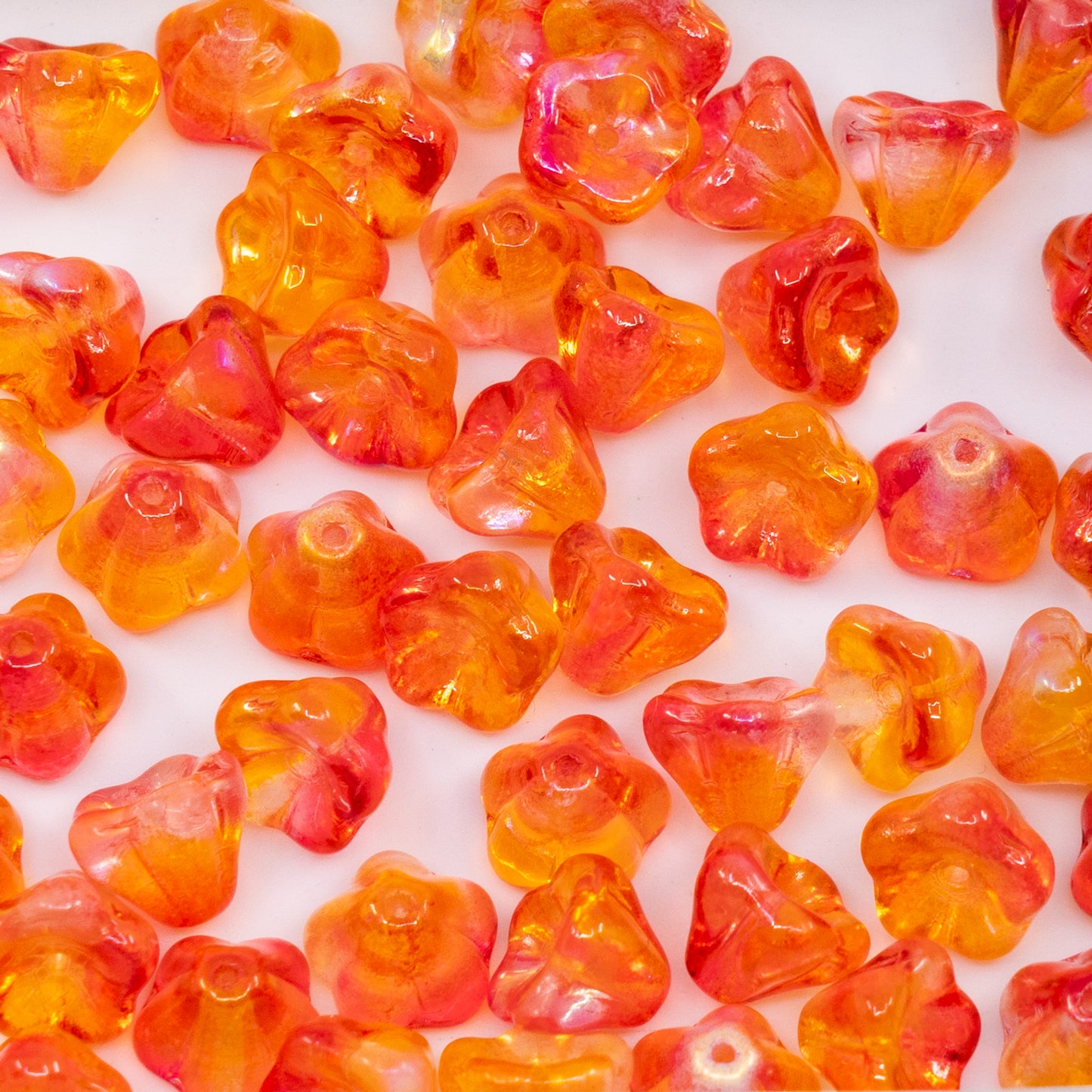 OUTLET 250g/50g Bell Flower Beads, 6 x 8 mm, Crystal Glossy Red Orange (00030-48109), Glass, Czech Republic
