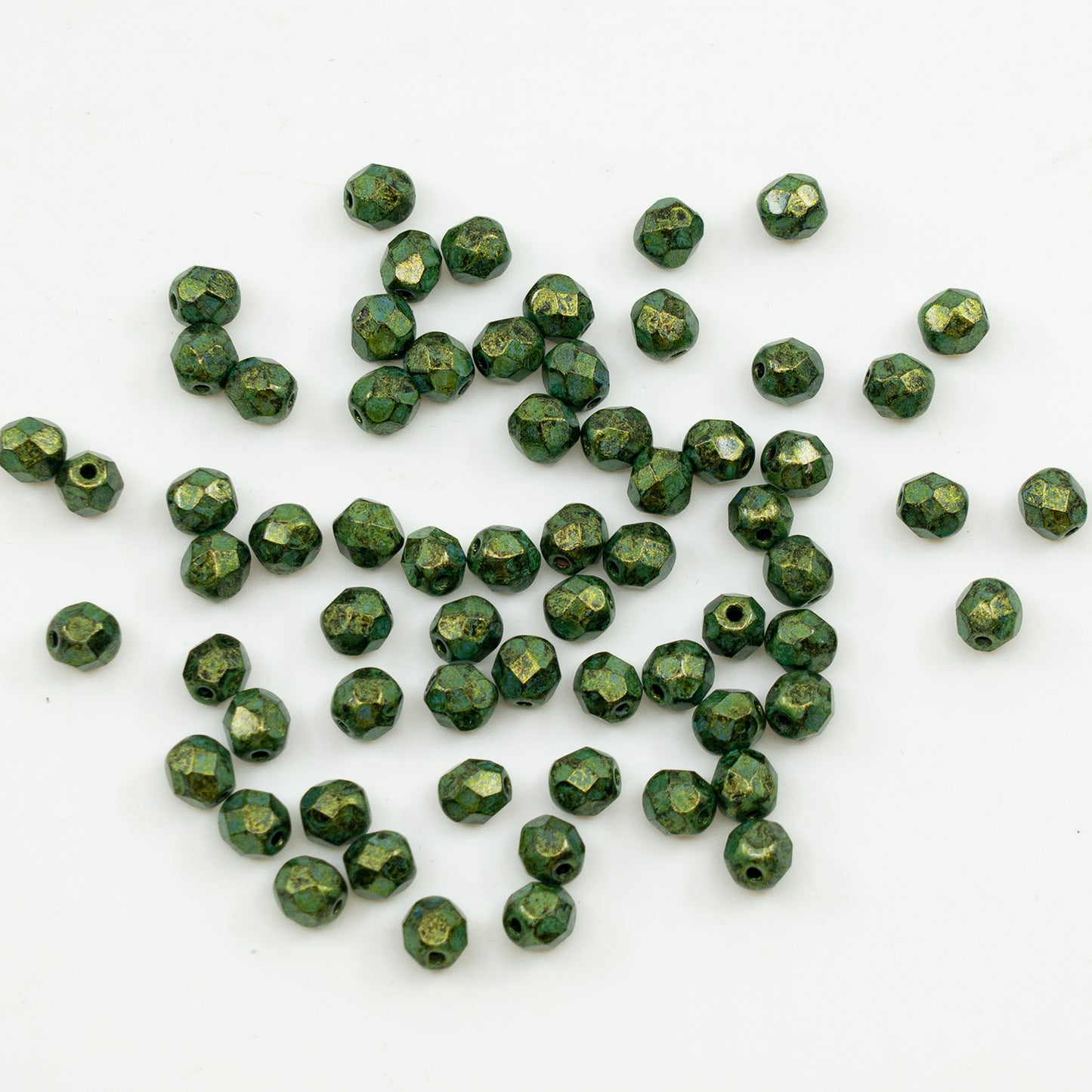 OUTLET 10 grams Faceted Round Fire Polished Beads, 5 x 5 mm, Black Brown Luster Spotted (23980-65326), Glass, Czech Republic