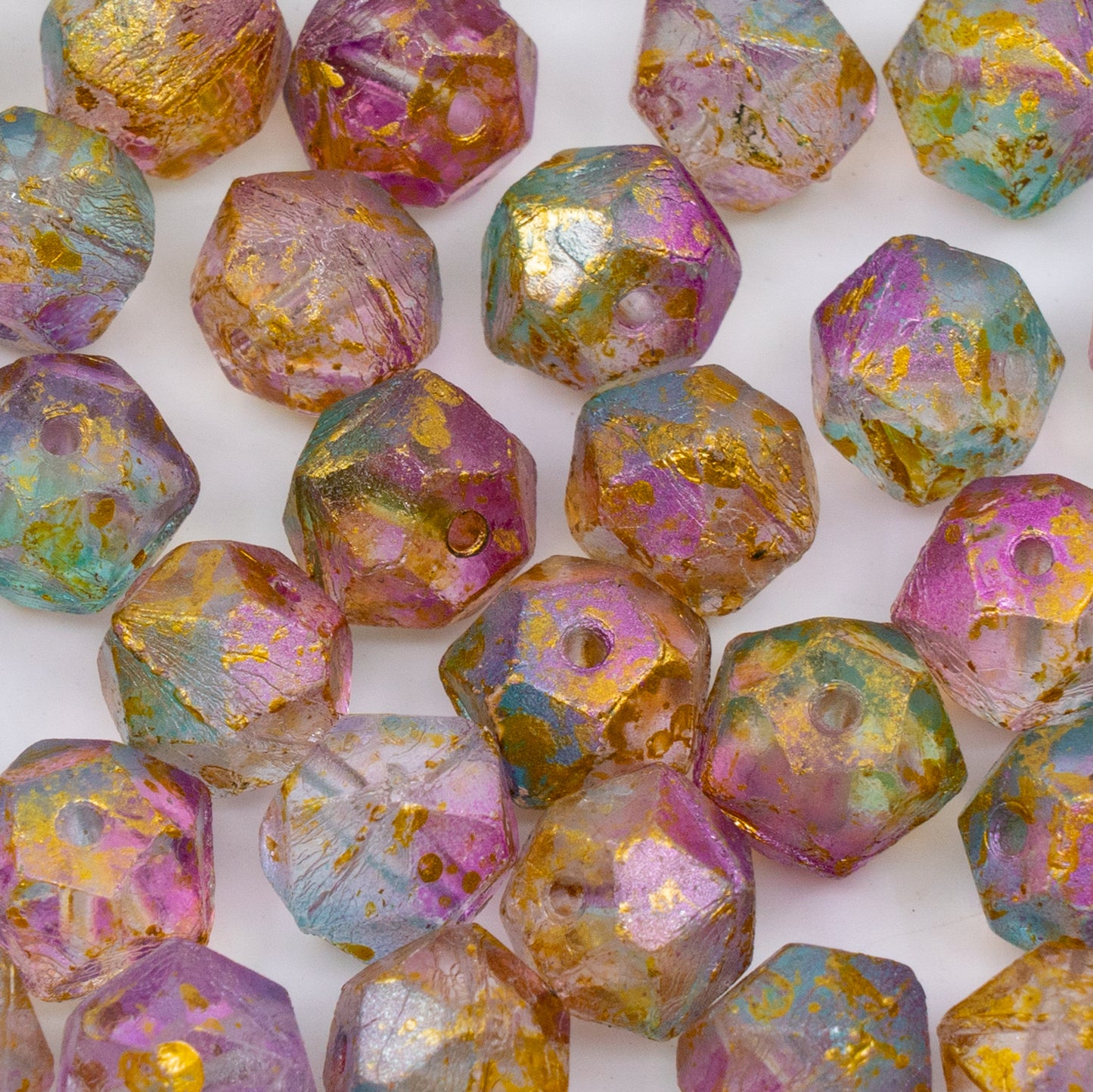 OUTLET 250g/50g Rough English Cut Beads, 12 x 12 mm, Crystal Blue Violet Gold Splash (00030-48023-94401), Glass, Czech Republic