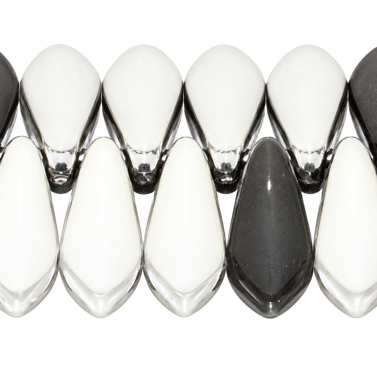 Dagger Beads, Black Crystal Silver Half Coating (23980-27001), Glass, Czech Republic