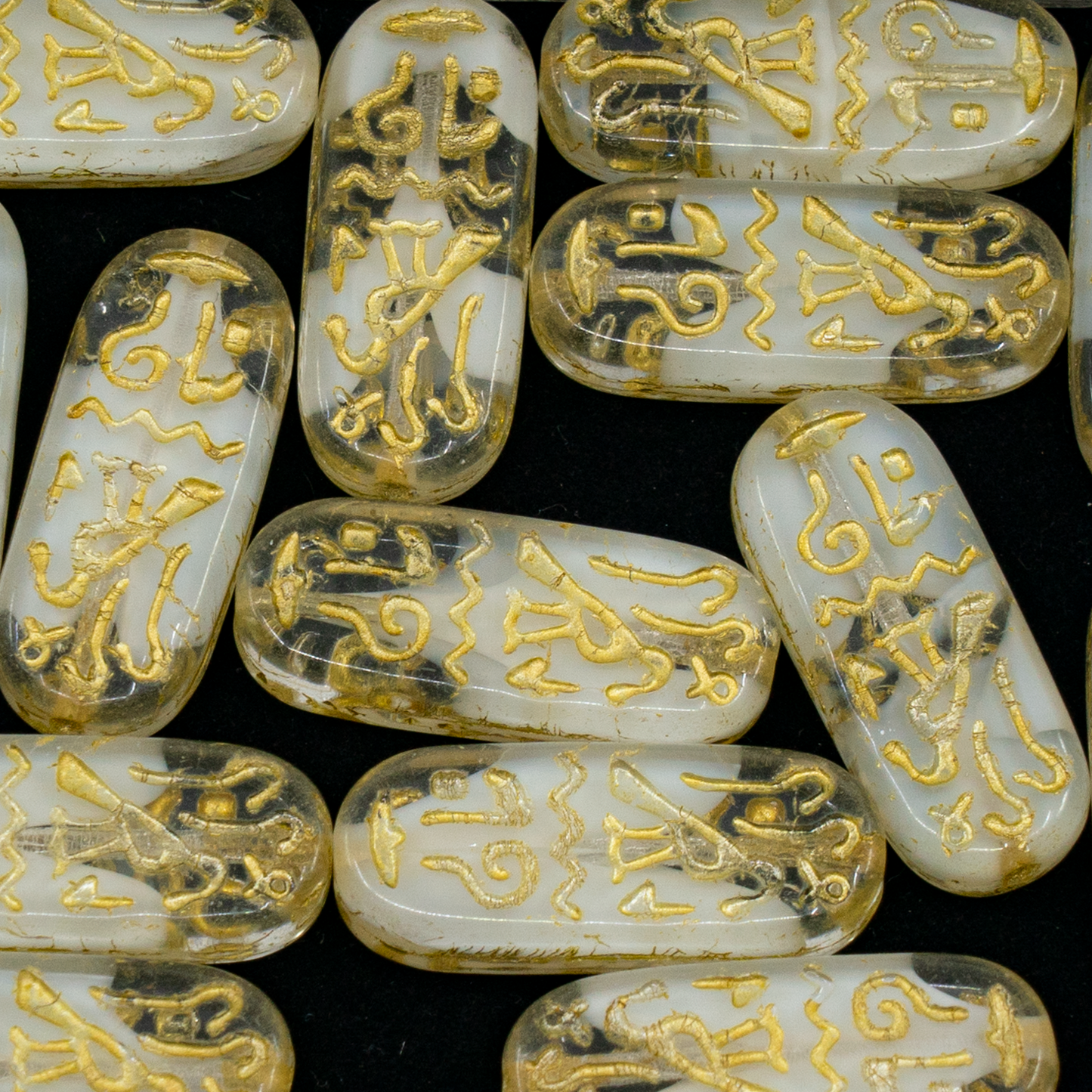 OUTLET 10 grams Egypt Rectangle Beads, 25 x 10 mm, Mix Crystal White Gold Lined (06008-54302), Glass, Czech Republic