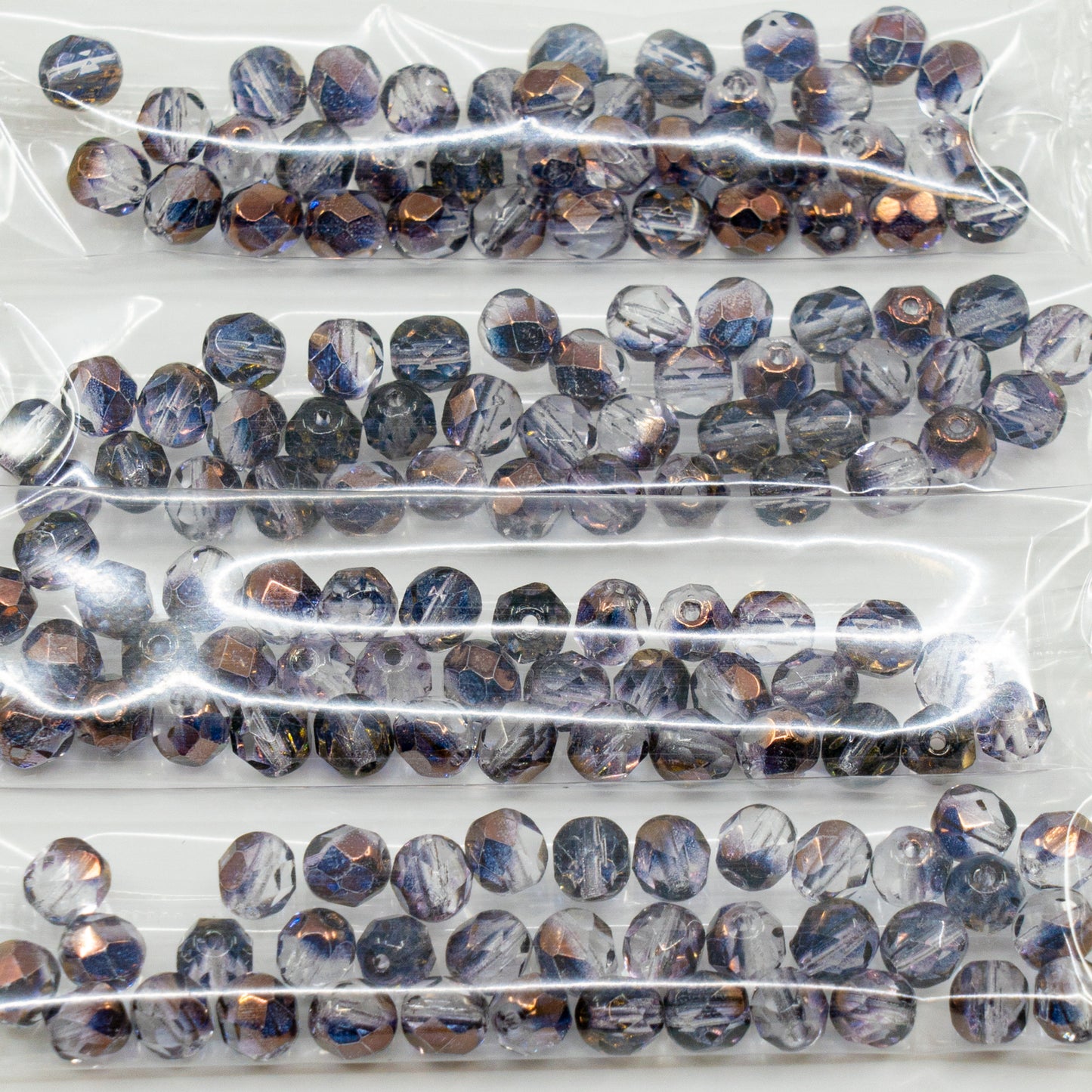 アウトレット 10グラム ファセットラウンドファイアポリッシュビーズ、6 x 6 mm、クリスタル14217 (00030-14217)、ガラス、チェコ共和国