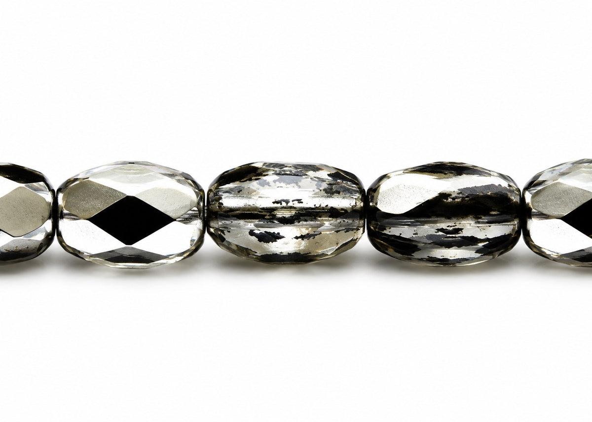 Oval Faceted Beads, Crystal Crystal Silver Half Coating (00030-27001), Glass, Czech Republic