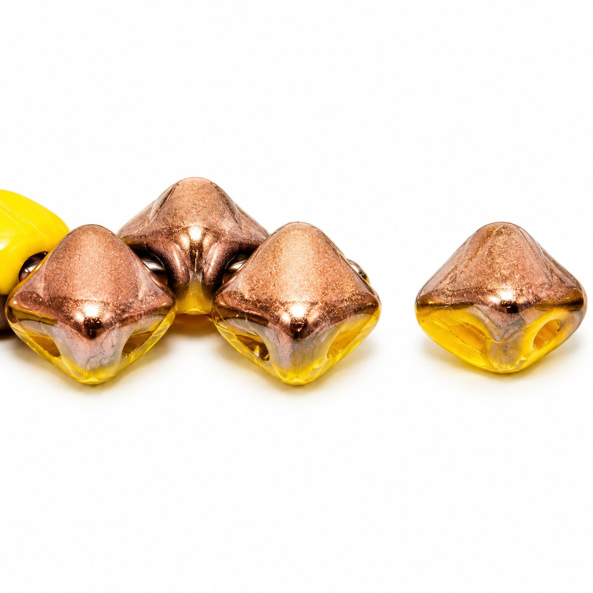 Silky 2-Hole Square Beads, Bright Yellow Rose Gold Capri (83130-27101), Glass, Czech Republic