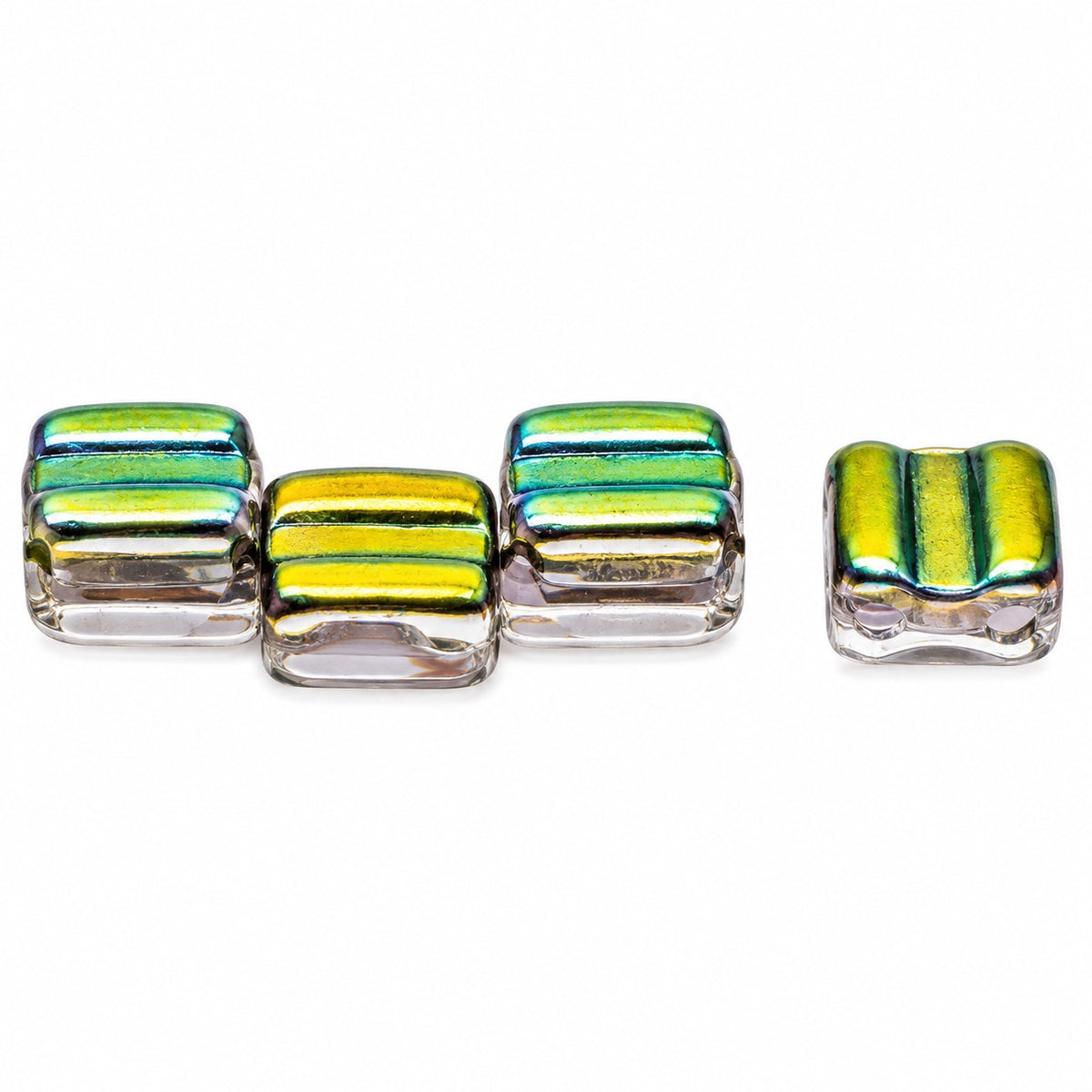 Silky 2-Hole Square Beads, White Crystal Vitrail Medium Coating (02010-28101), Glass, Czech Republic