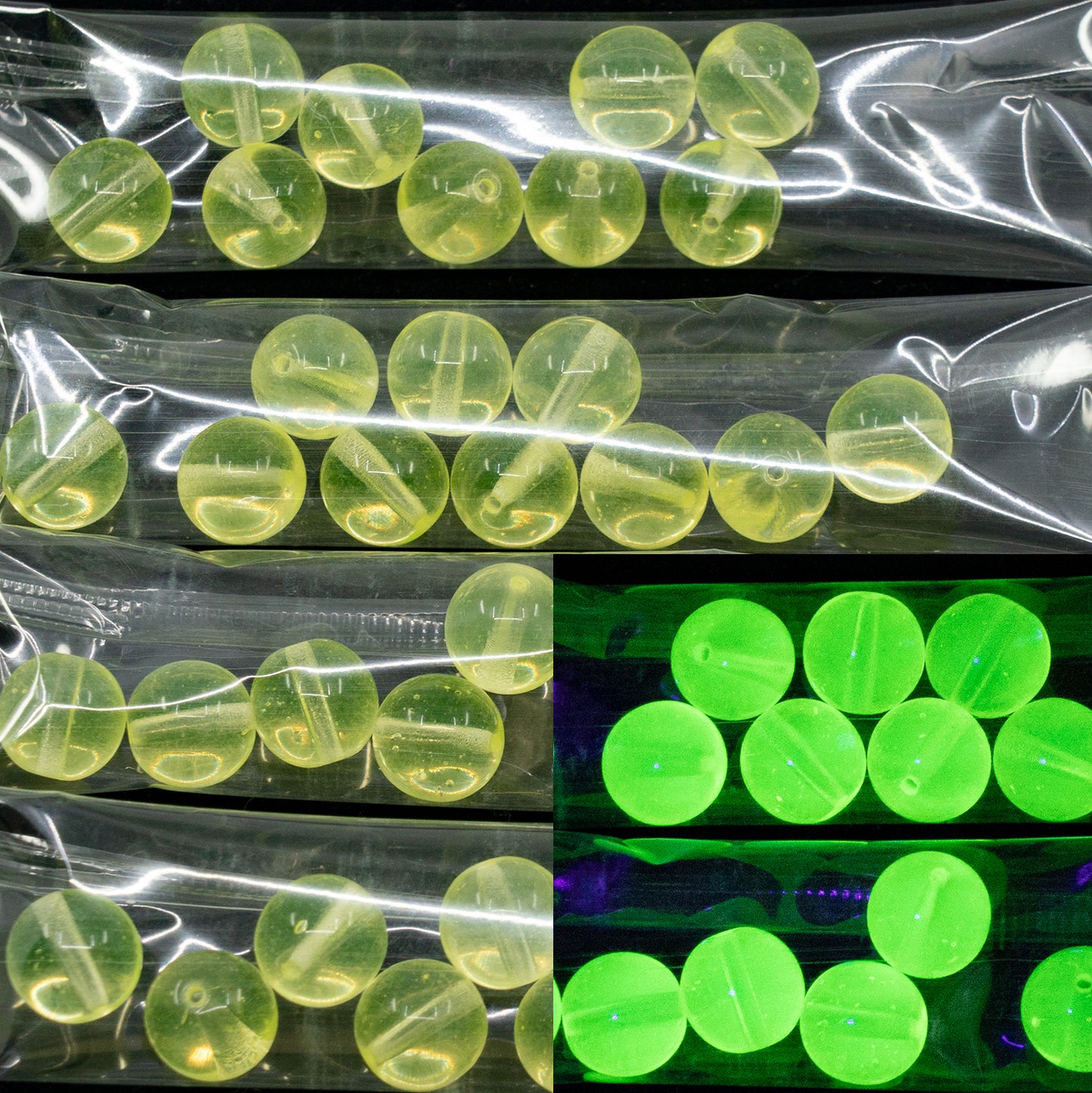 アウトレット 10グラム ラウンドドラックビーズ、10 x 10 mm、透明イエロー(80130)、ガラス、チェコ共和国