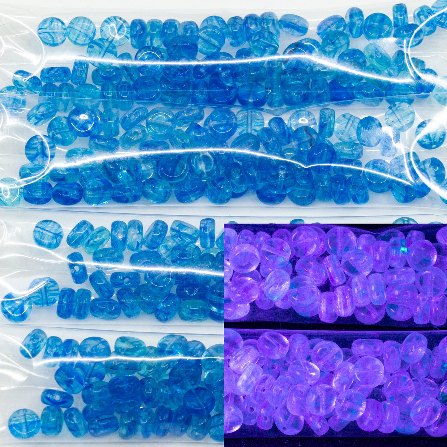 OUTLET 10 grams Coin Beads, 4 x 4 mm, Blue Uran (blue-uran), Glass, Czech Republic