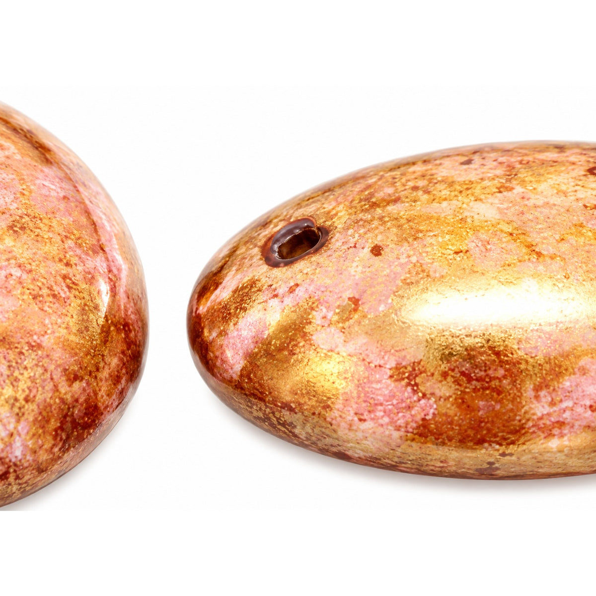 2-Hole Cab Beads, White Stain With Luster Red (02010-65491), Glass, Czech Republic
