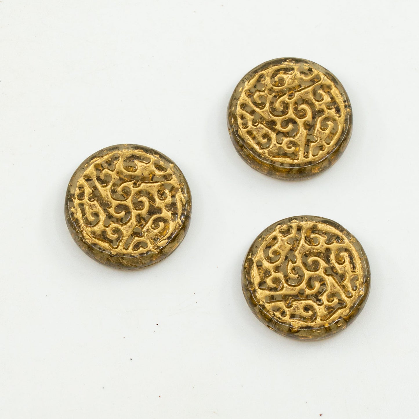 奥特莱斯 10克圆形硬币,饰有压花装饰珠,20 x 20毫米,灰色金边(40000-54302),玻璃,捷克共和国