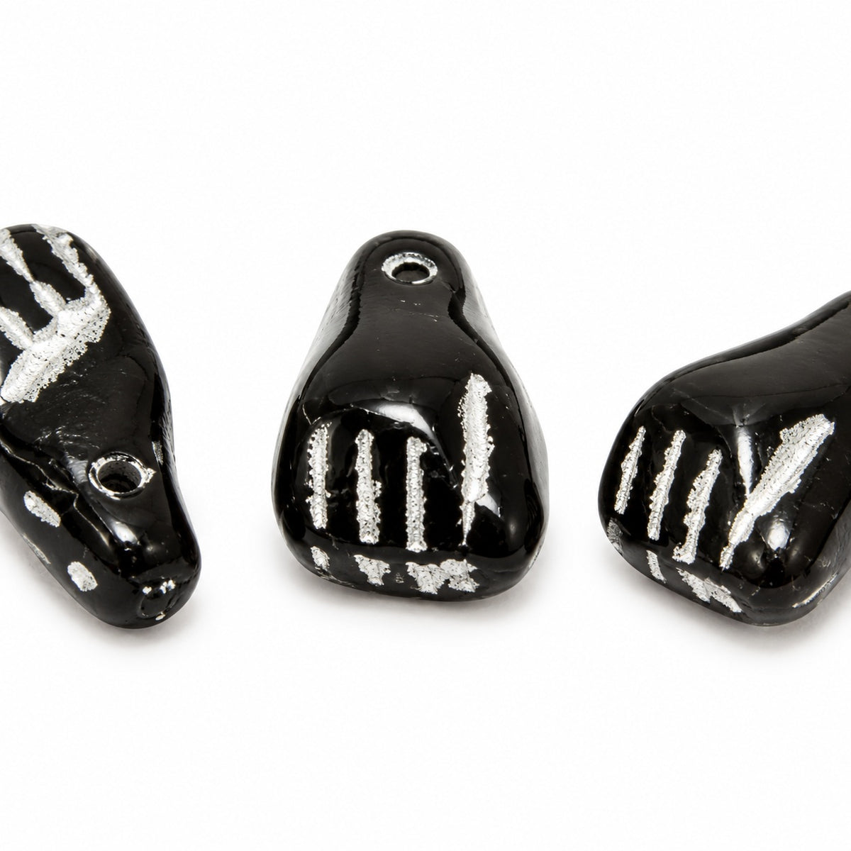 Hand Shaped Beads, Black Silver Lined (23980-54301), Glass, Czech Republic