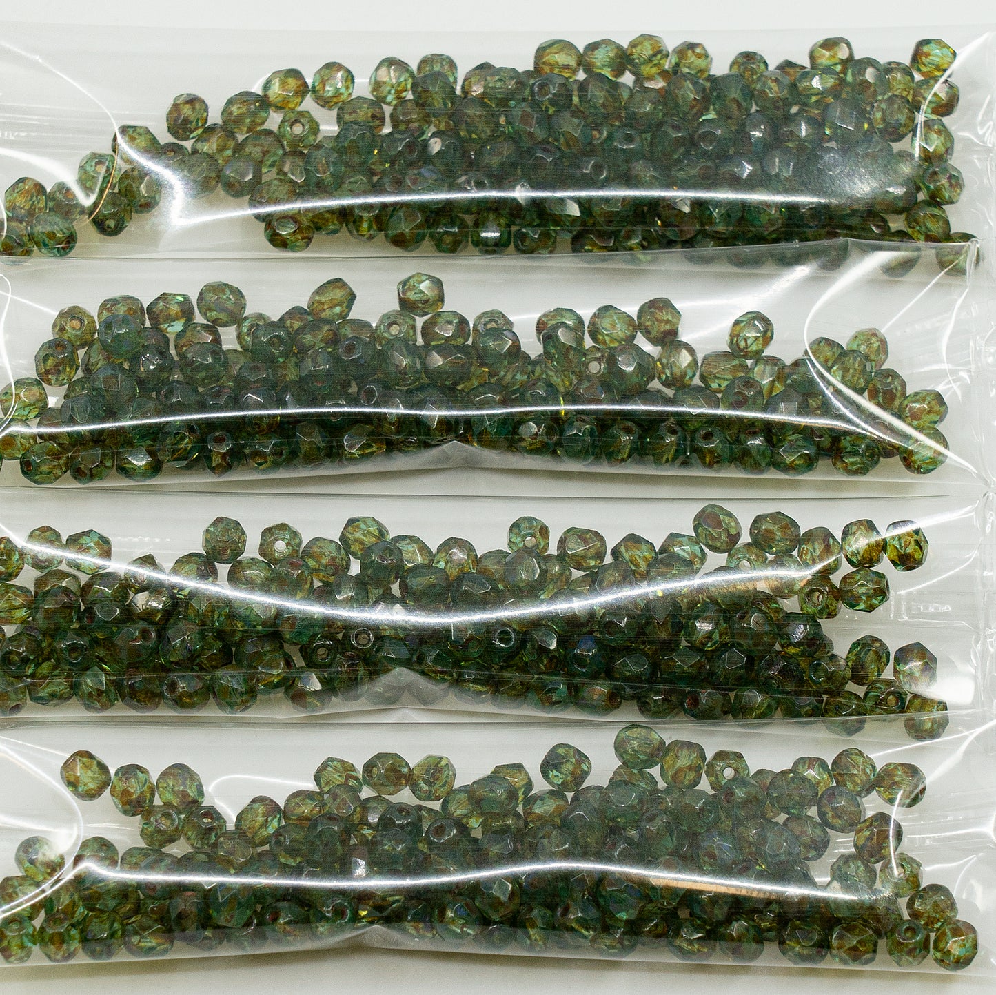 OUTLET 10 grams Faceted Round Fire Polished Beads, 4 x 4 mm, Transparent Aqua Travertin (60200-86800), Glass, Czech Republic
