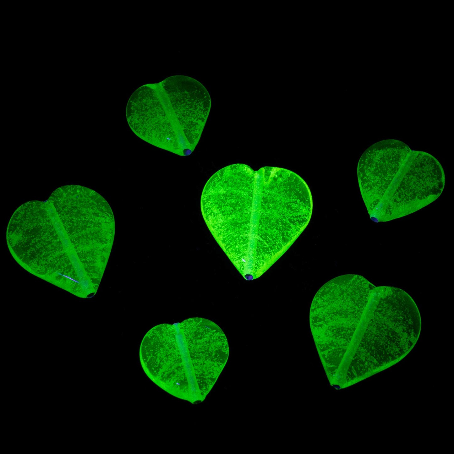 アウトレット ランプワークハンドメイドハートビーズ 1個、25 x 23 mm、透明イエローグローストライプ (80130-88035)、ガラス、チェコ共和国