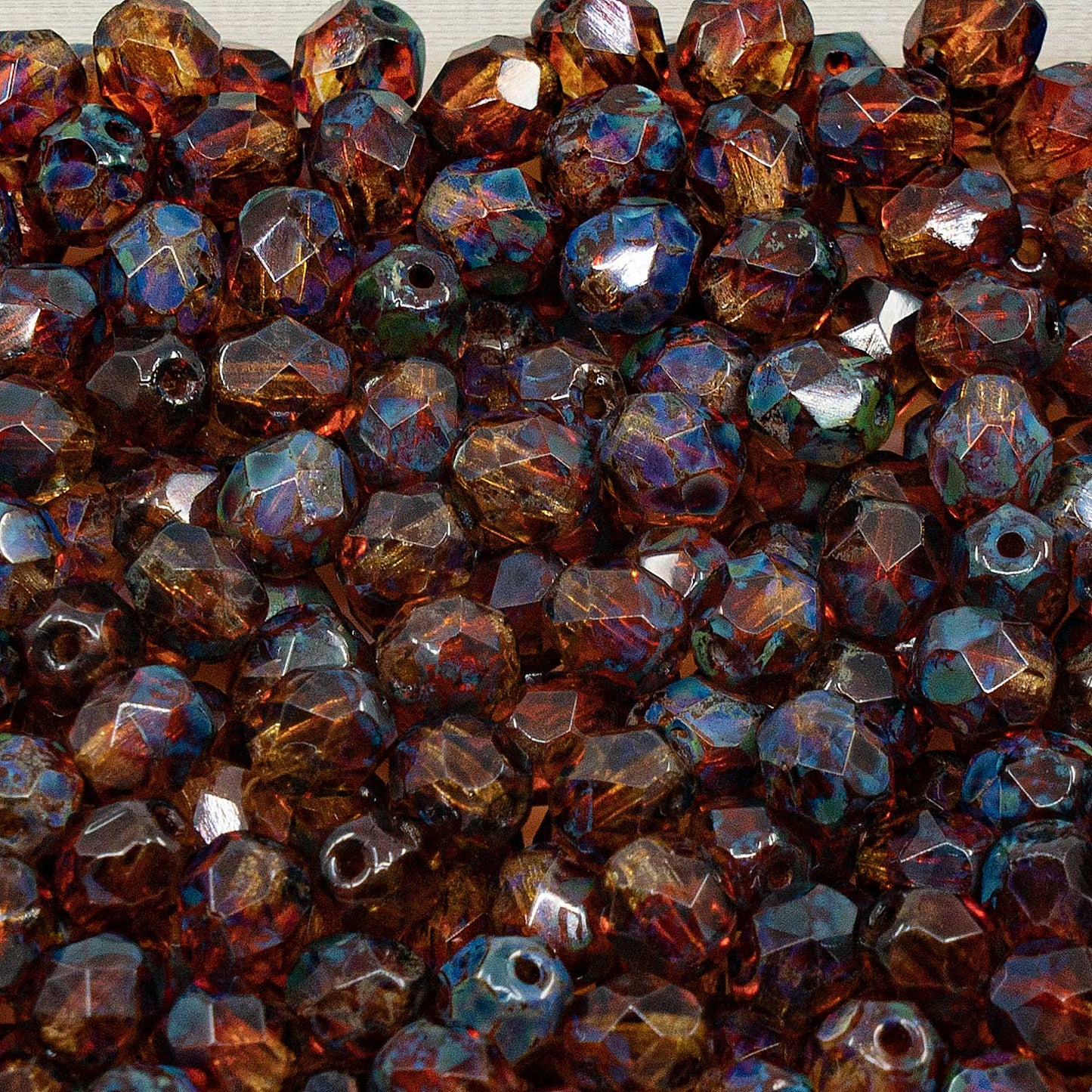 アウトレット ファセットラウンドファイアポリッシュビーズ、6 x 6 mm、オレンジトラバーチン(90031-86800)、ガラス、チェコ共和国