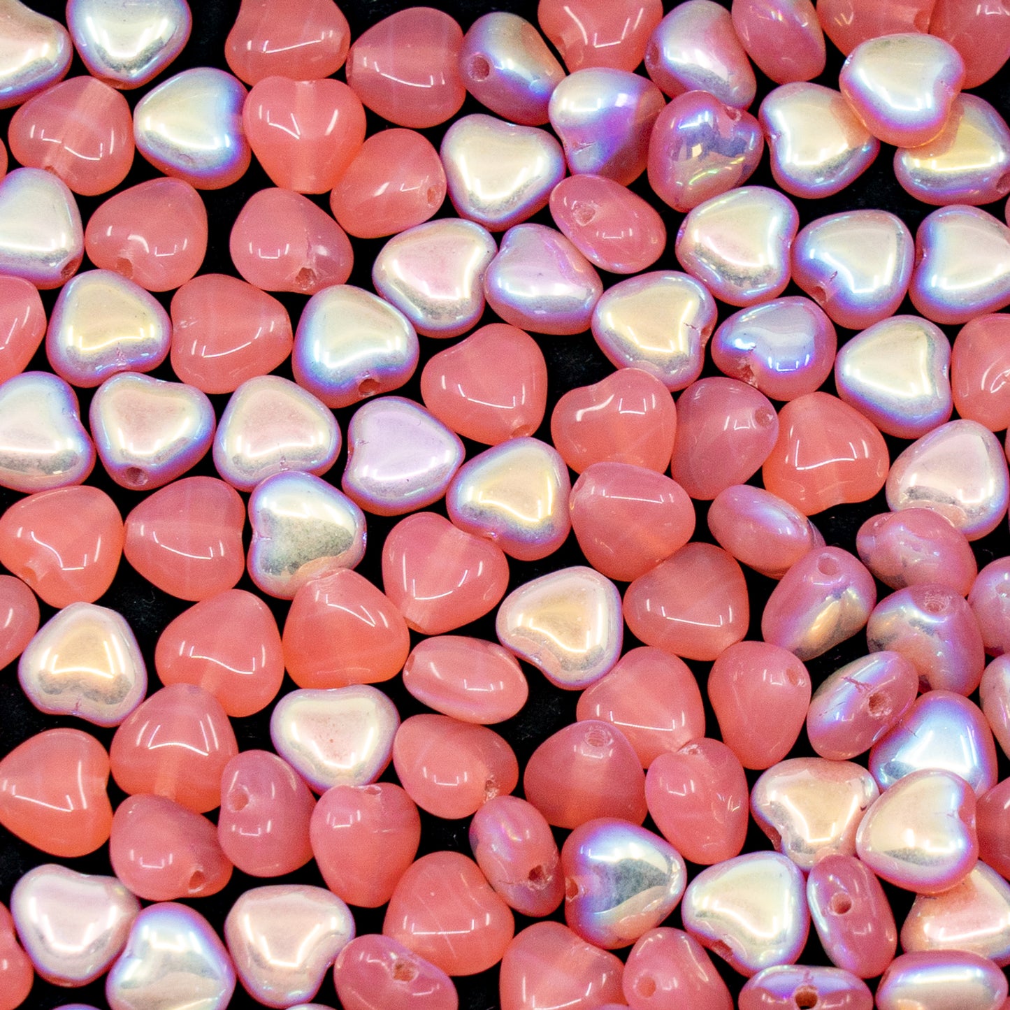 OUTLET 250g/50g Heart Beads, 6 x 6 mm, Opal Pink Ab (71400-28701), Glass, Czech Republic