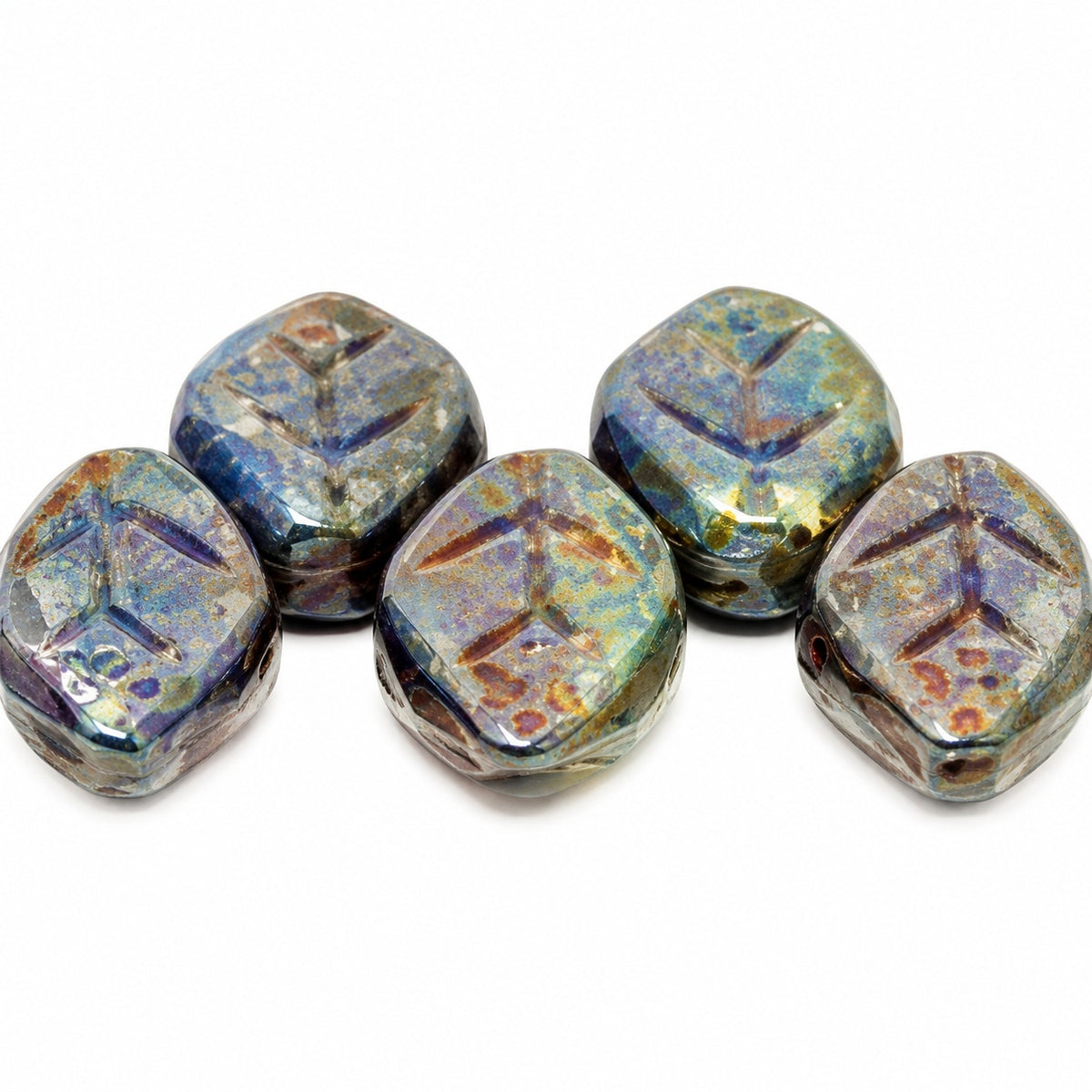 Small Leaf Pressed Beads, X1055 Travertin (x1055-86800), Glass, Czech Republic