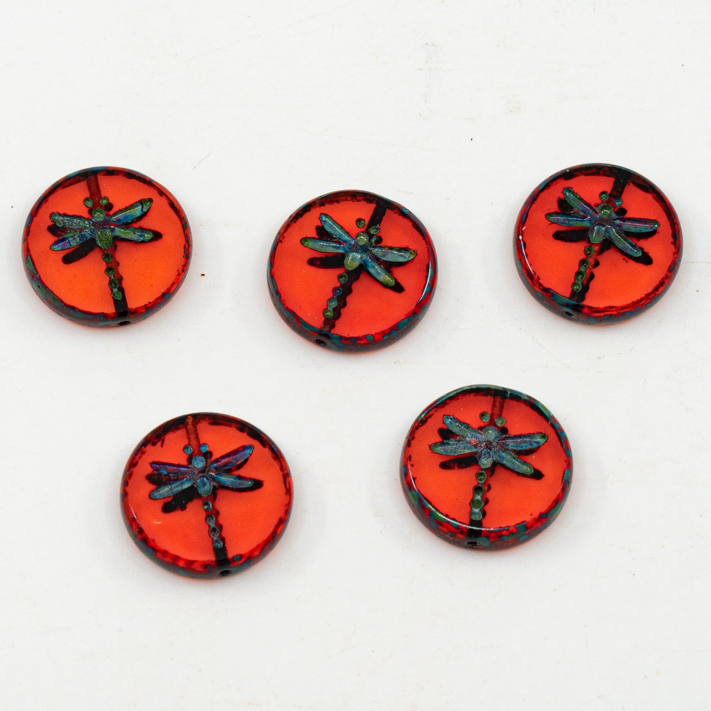 アウトレット 10グラム テーブルカットトンボビーズ、17 x 17 mm、ルビーレッドトラバーチン(90080-86800)、ガラス、チェコ共和国