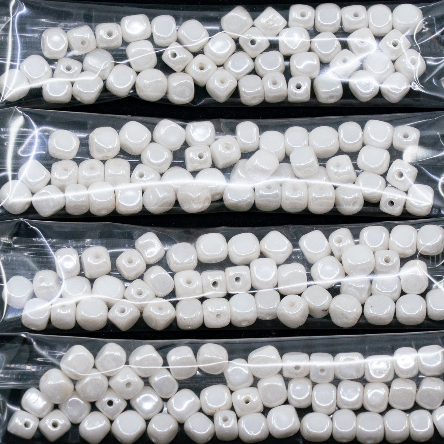 OUTLET 10 grams Cube Beads, 6 x 6 mm, Chalk White Hematite (03000-14400), Glass, Czech Republic