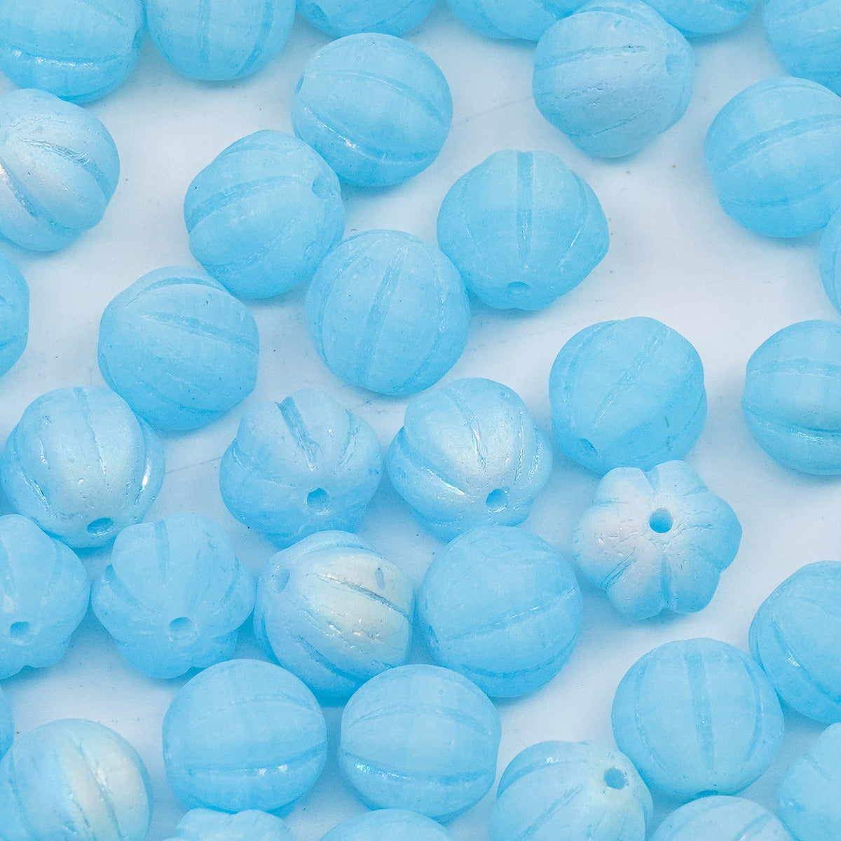 OUTLET 250g/50g Melon Beads, 8 x 8 mm, Blue Matte Ab (r0641-84100-28701), Glass, Czech Republic