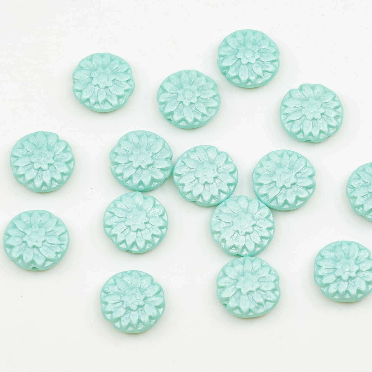 OUTLET 10 grams 2-Hole Edelwiess Flower Beads, 14 x 14 mm, Turquise Pastel Pearl Turquoise (63110-77752), Glass, Czech Republic