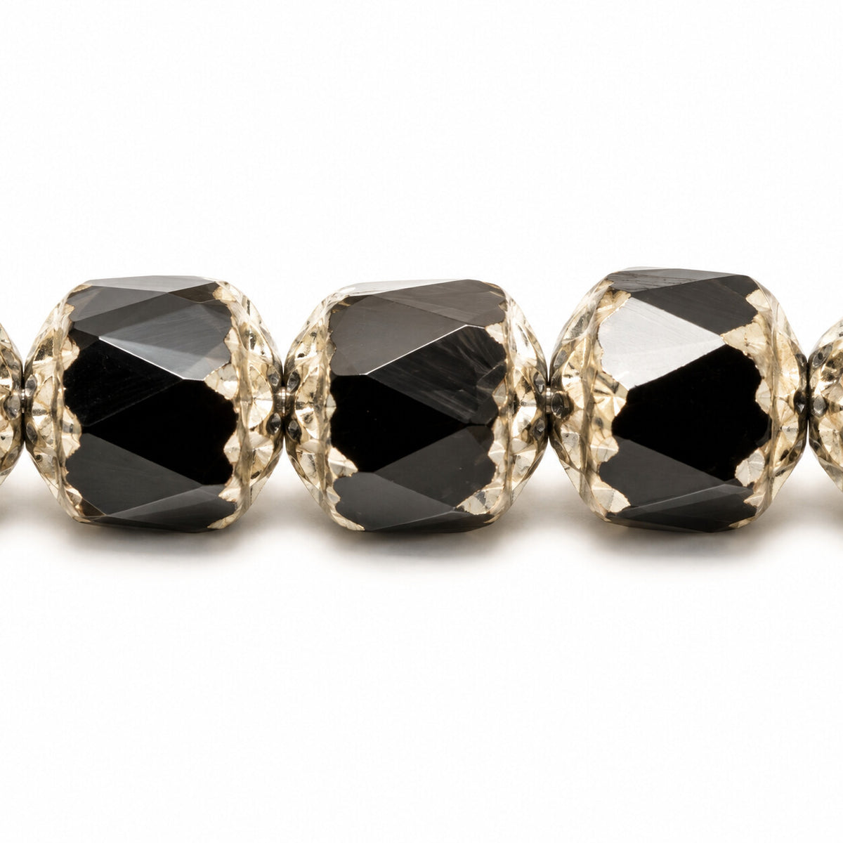 Cathedral Faceted Fire Polished Beads, Black Antique Silver Patina (23980-81002), Glass, Czech Republic