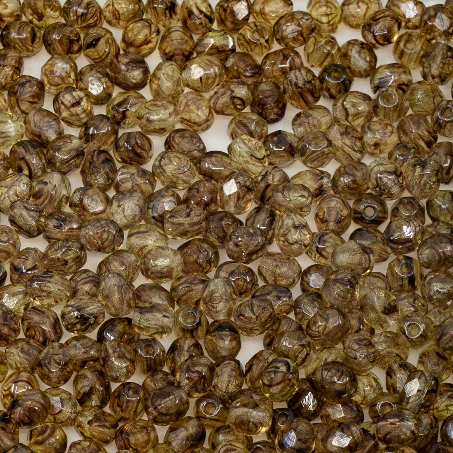 アウトレット 250g ファセットラウンドファイアポリッシュビーズ、4 x 4 mm、ブラウンストライプ(00030-81800)、ガラス、チェコ共和国