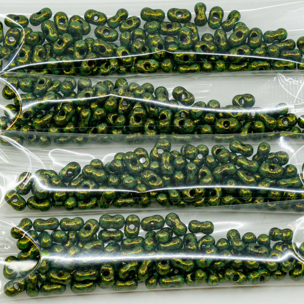 OUTLET 10 grams Preciosa Ornela Farfalle Seed Beads, 3.2 x 6.5 mm, Black Brown Luster Spotted (23980-65326), Glass, Czech Republic