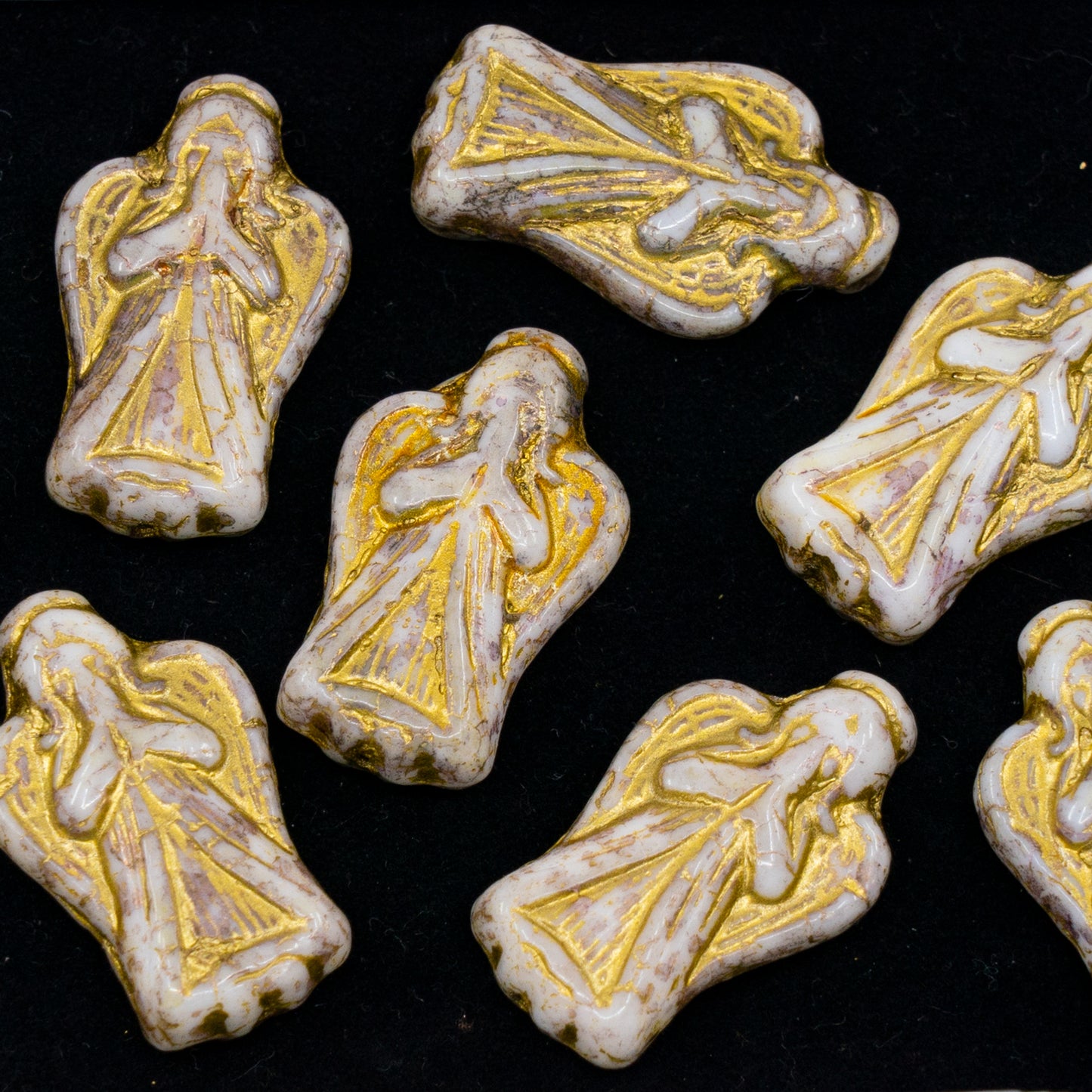 OUTLET 250g/50g Angel Beads, 23 x 13 mm, White Terracotta Violet Gold Lined (02010-15496-54302), Glass, Czech Republic
