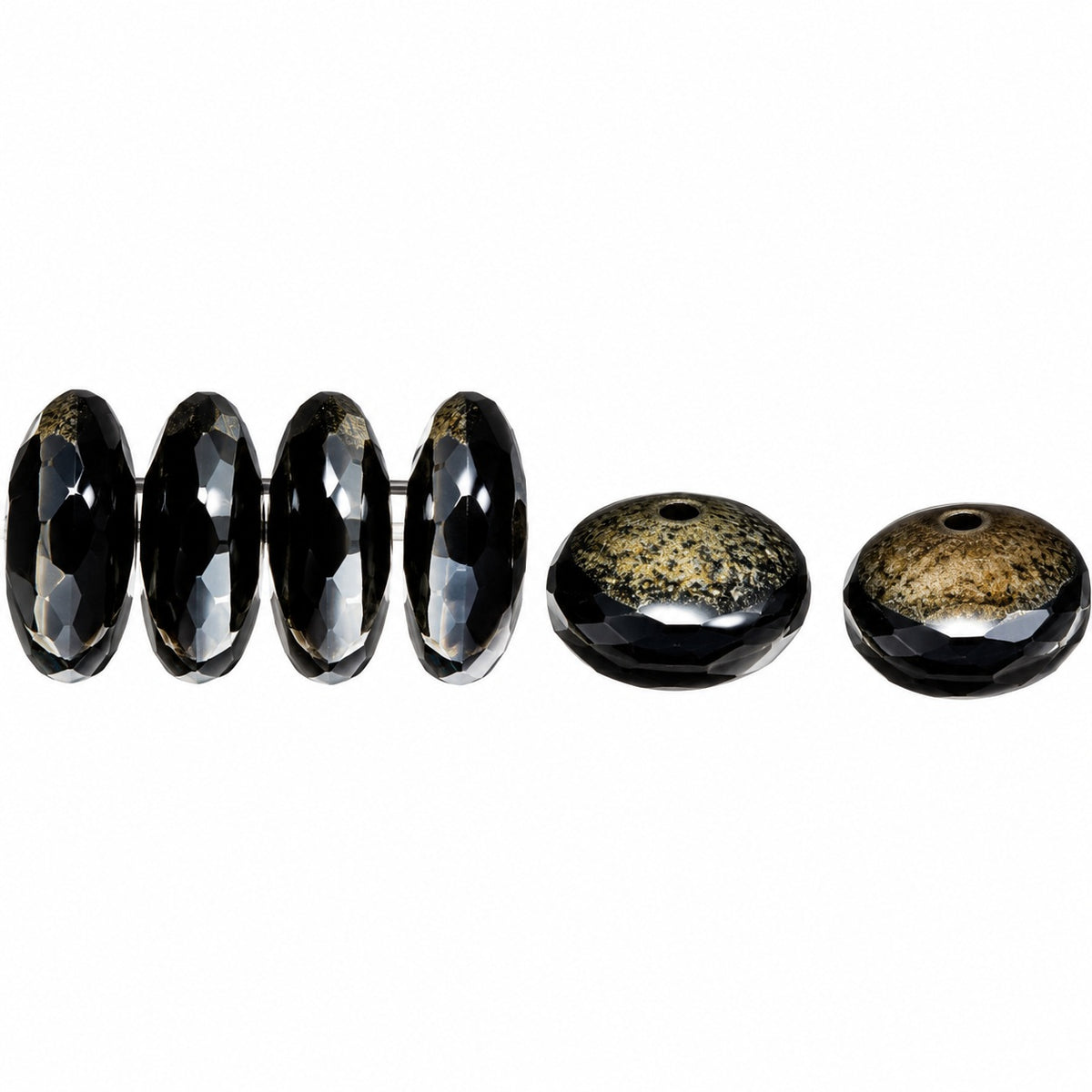 Lentil Round Beads, Black 23901 (23980-23901), Glass, Czech Republic