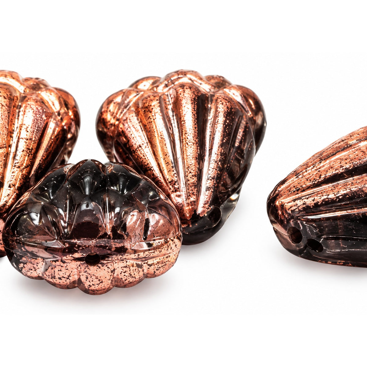 Flower Beads, Black Rose Gold Capri (23980-27101), Glass, Czech Republic
