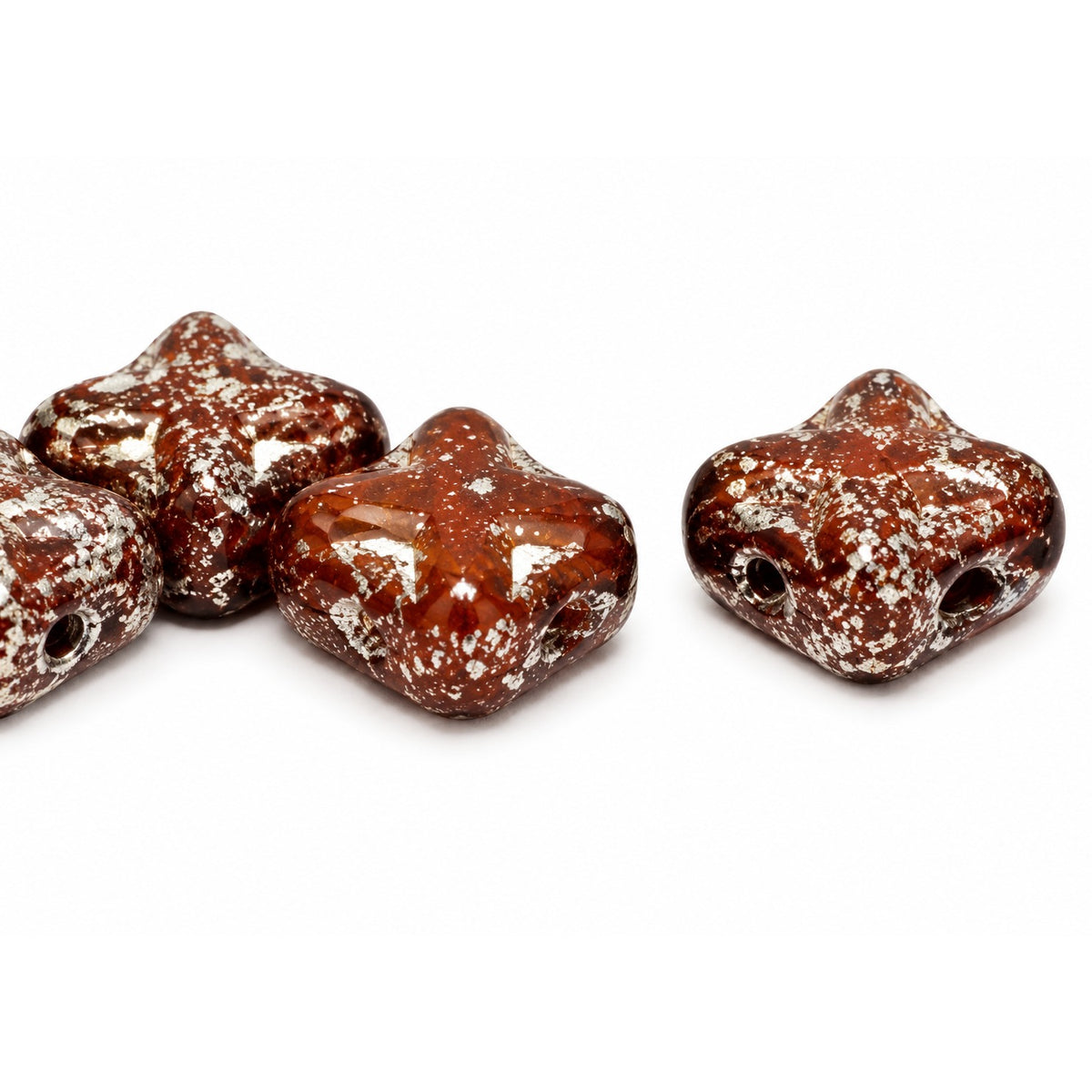 Cross Diagonal Square Beads, X1848 Terracotta Silver (x1848-15481), Glass, Czech Republic