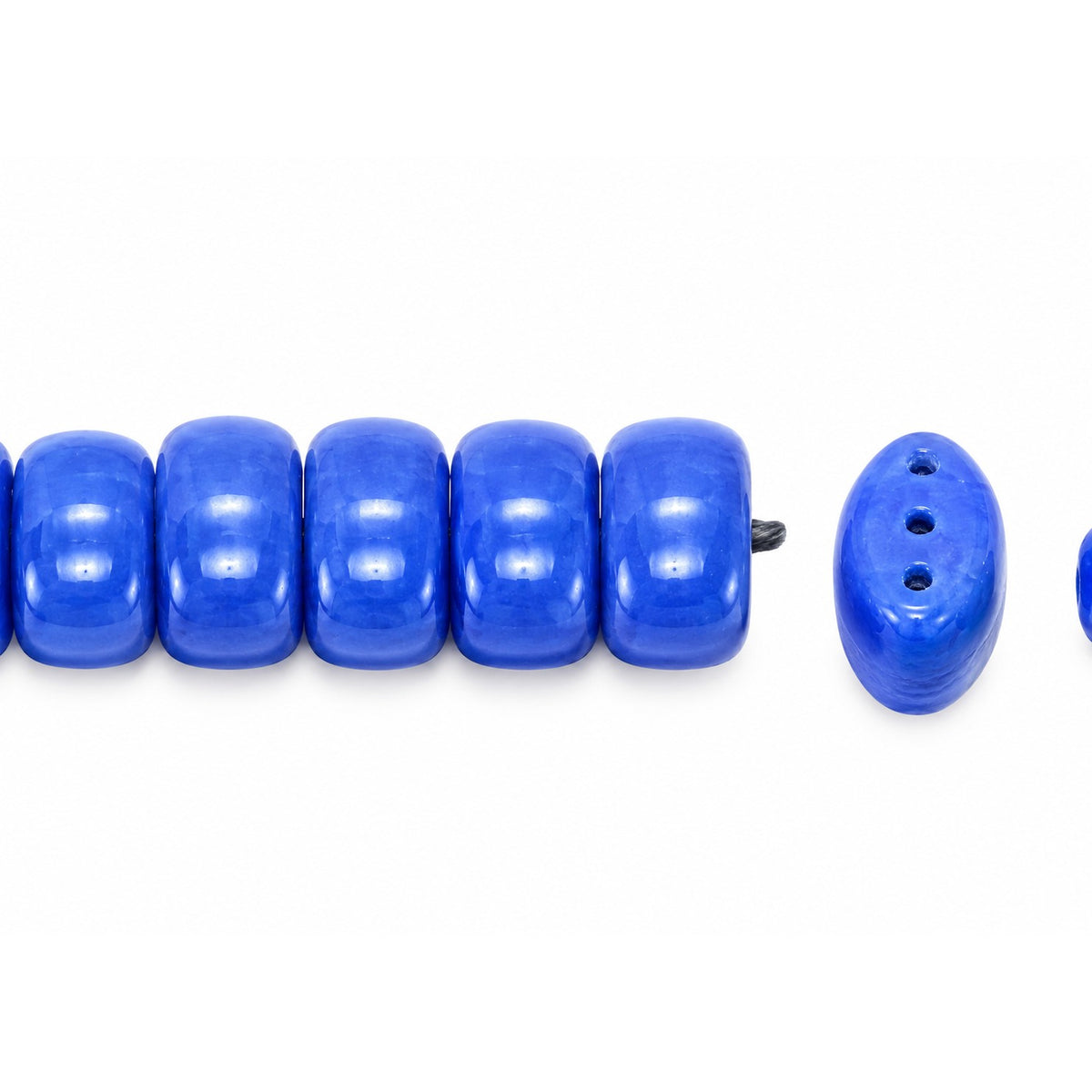 3-Hole Pressed Oval Beads, Opaque Blue (33040), Glass, Czech Republic