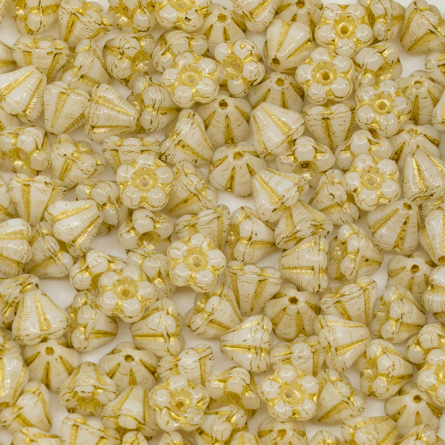 OUTLET 250g Bell Flower Beads, 4 x 6 mm, White Gold Lined (02010-54302), Glass, Czech Republic