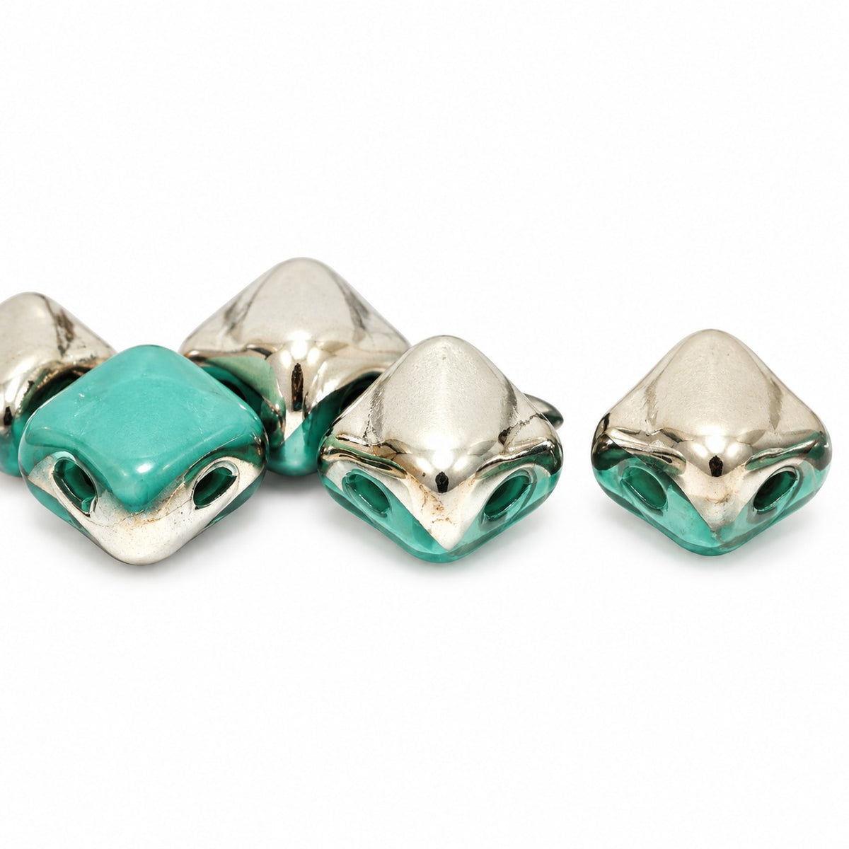 Silky 2-Hole Square Beads, Turquoise 27501 (63130-27501), Glass, Czech Republic