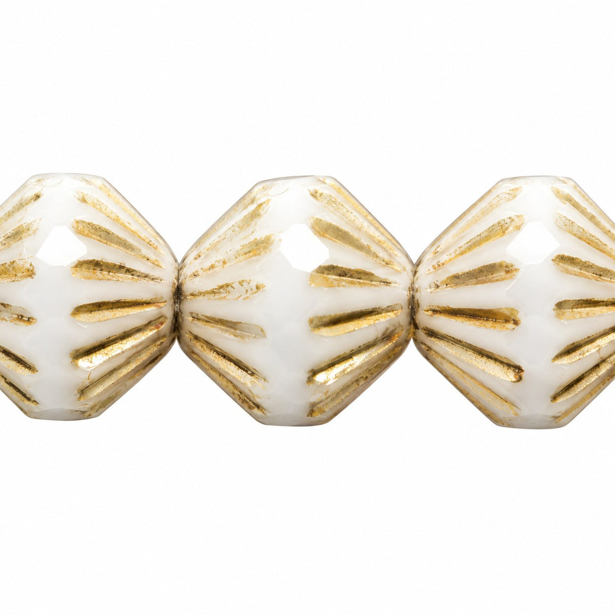 Fire Polished Faceted Lanthern Beads, Chalk White Gold Lined (03000-54202), Glass, Czech Republic