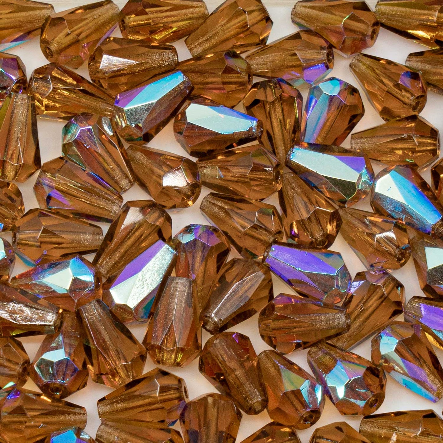 アウトレット 250g ペアーティアドロップビーズ ファセット加工 ファイアポリッシュ 10 x 7 mm 透明ブラウンAB (00030-81800) ガラス チェコ共和国