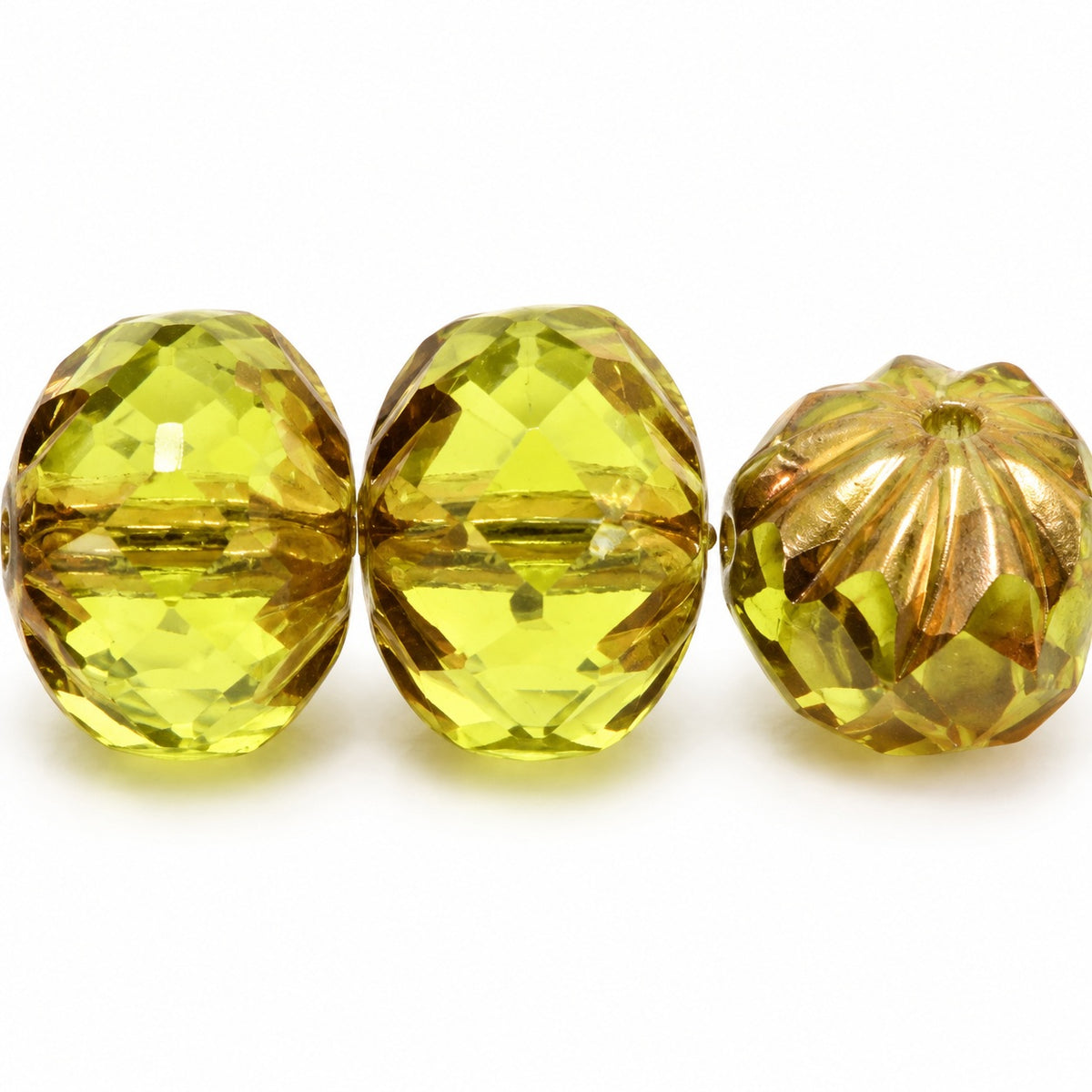 Special Cut Faceted Fire Polished Beads, Transparent Green Luster Violet Full Coated (50220-14496), Glass, Czech Republic