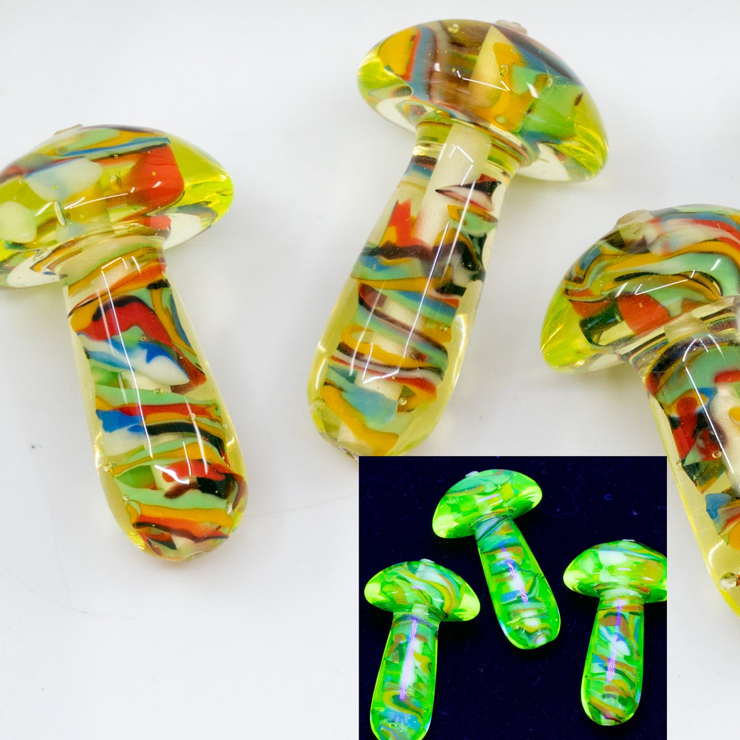 OUTLET 1 pcs Lampwork Handmade Beads Mushroom, 30 x 10 mm, Mixed Transparent Yellow (mixed-80130), Glass, Czech Republic