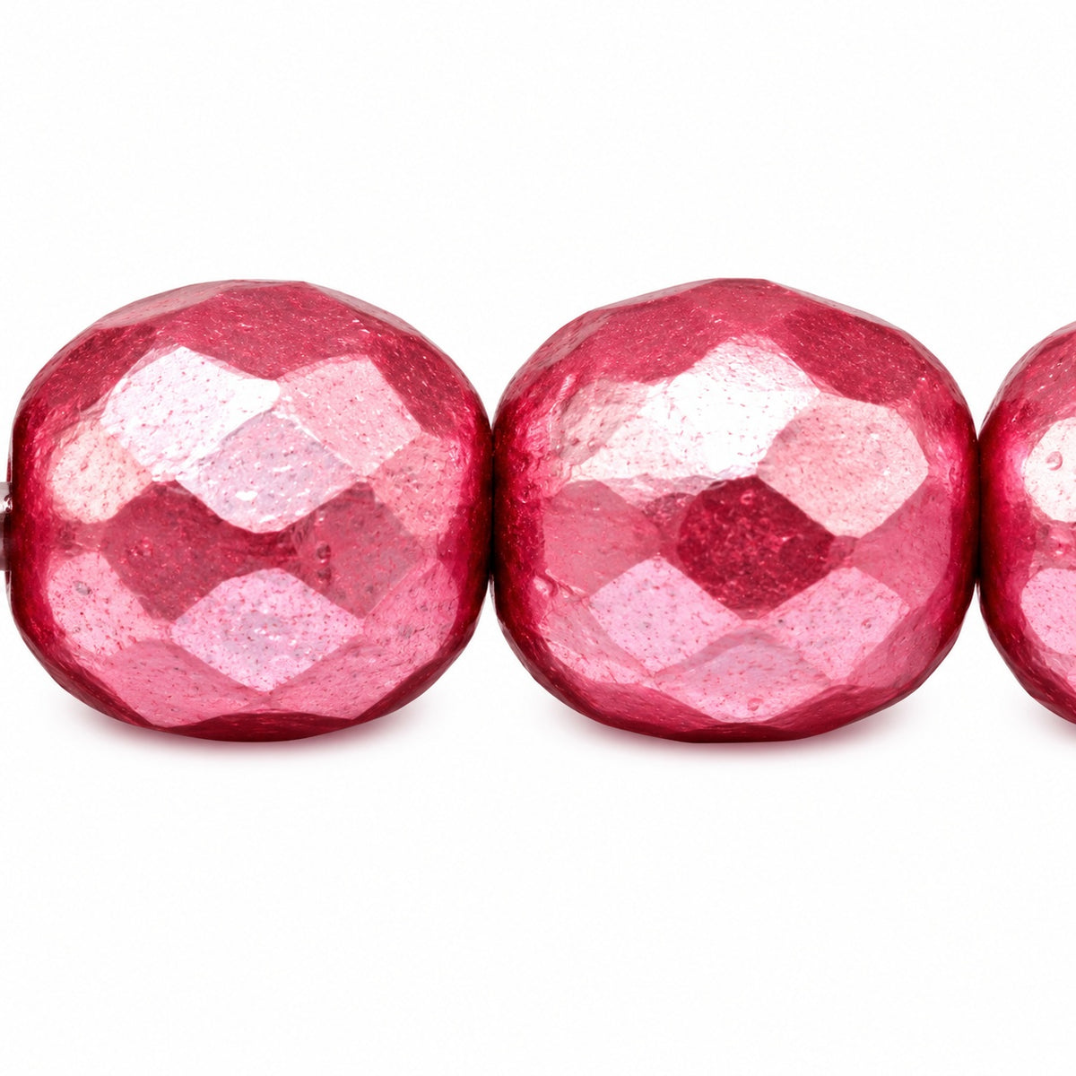 Faceted Round Fire Polished Beads, Chalk White Pastel Pink (03000-25008), Glass, Czech Republic