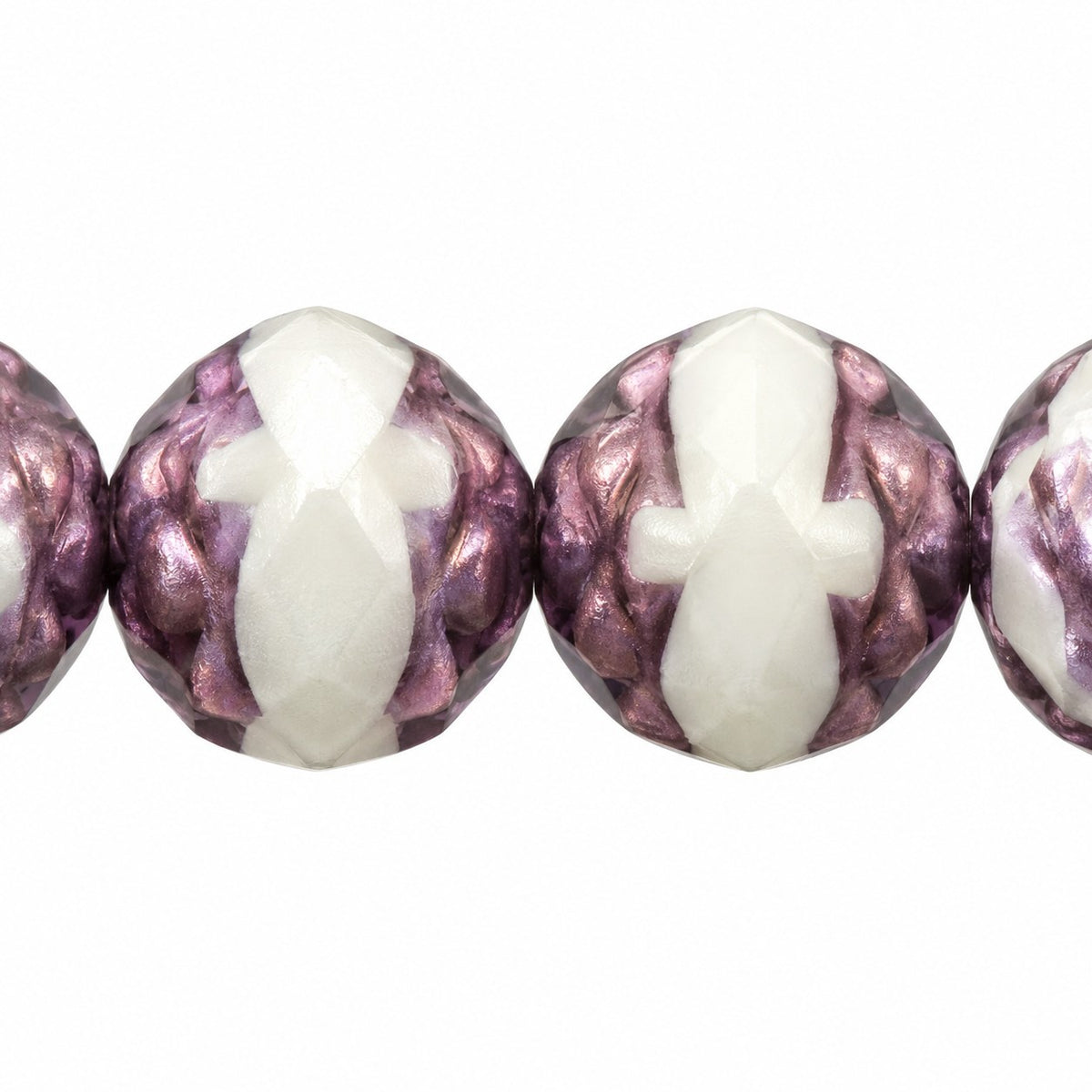 Faceted Fire Polished Beads Special Cut, White Bronze (02010-14415), Glass, Czech Republic