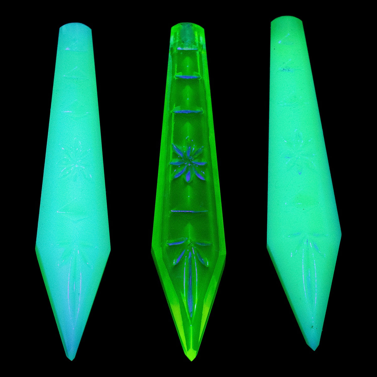 1 pc Uranium Chandelier Trimming Star Cut Icicle Drop (approx. 64x13mm), Opal Green, Hand Cut and Polished Glass, Czech Republic, OUTLET