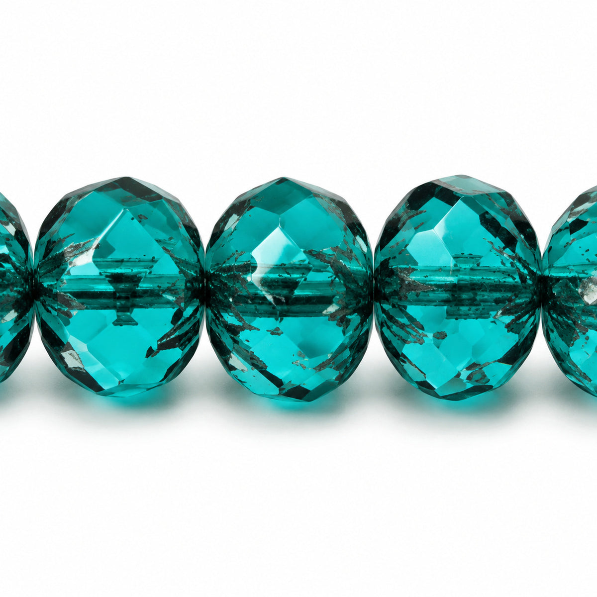 Special Cut Faceted Fire Polished Beads, Transparent Aqua Platin (60140-13702), Glass, Czech Republic