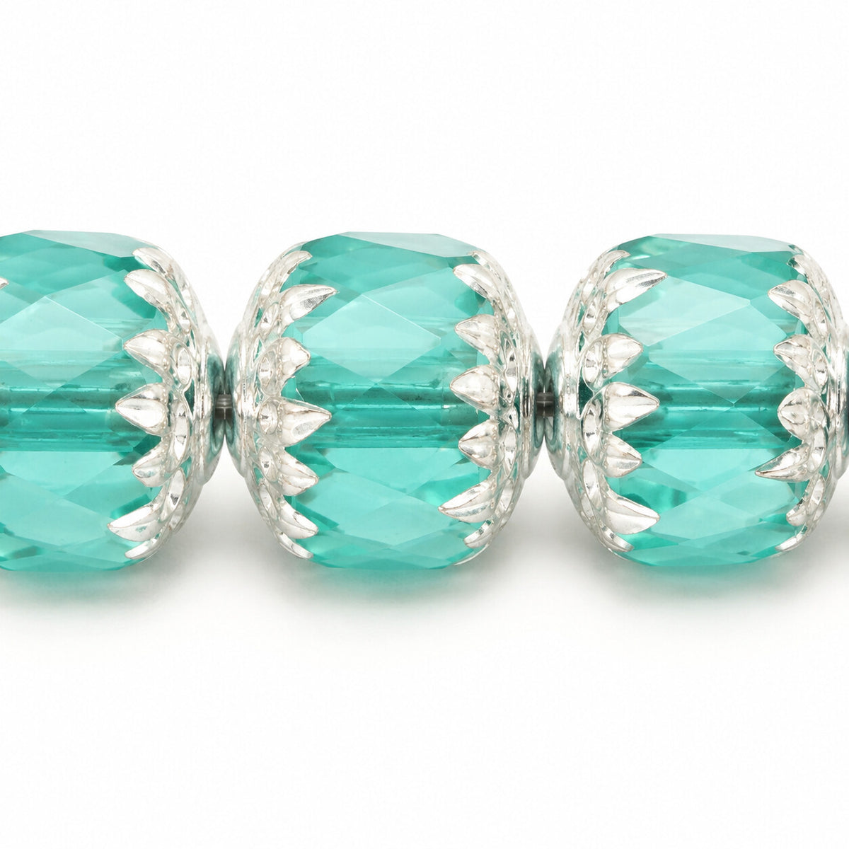 Cathedral Faceted Fire Polished Beads, Transparent Aqua Silver (60110-27000), Glass, Czech Republic