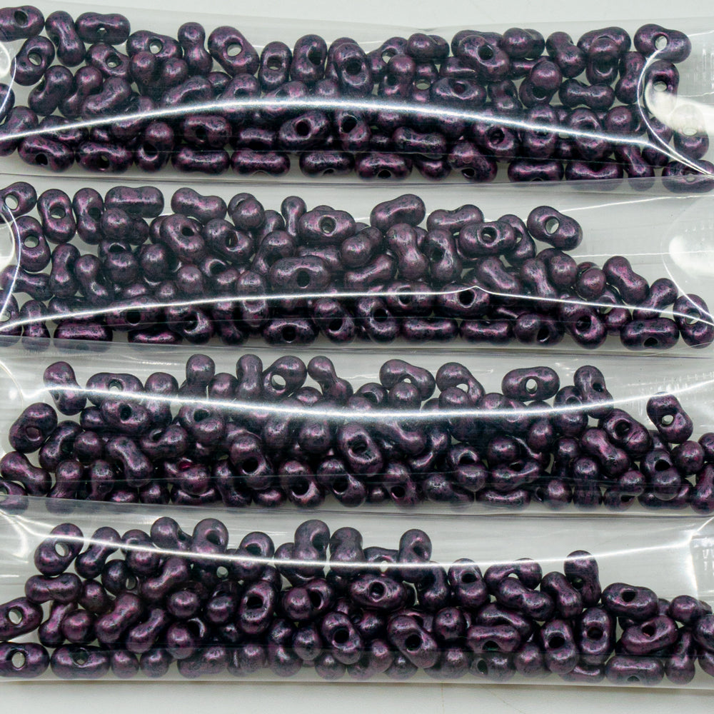 OUTLET 10 grams Preciosa Ornela Farfalle Seed Beads, 3.2 x 6.5 mm, Black Rose Luster Spotted (23980-65327), Glass, Czech Republic