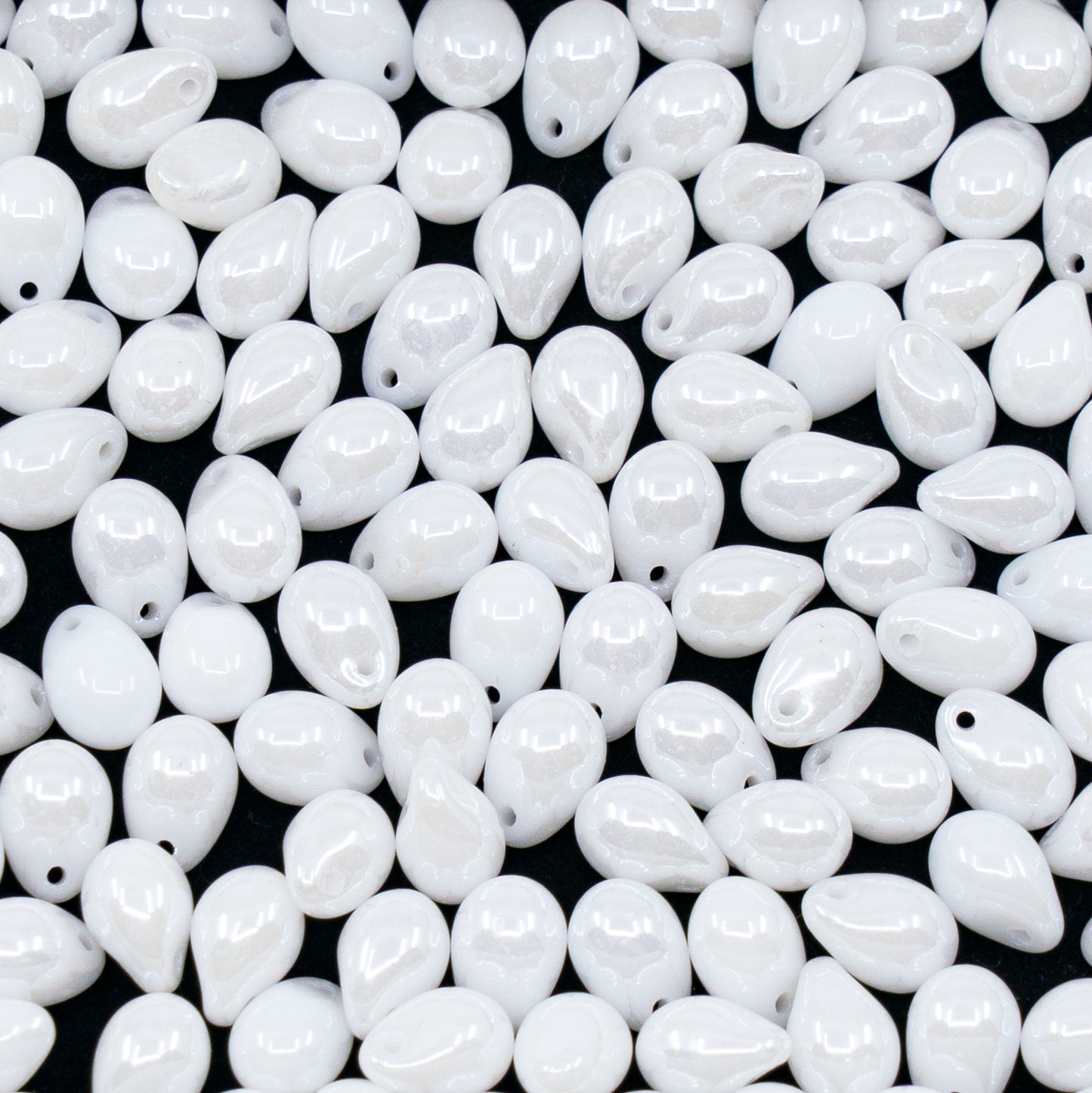 OUTLET 250g/50g Drop Beads, 5 x 7 mm, White Opal Rainbow Iris (02020-21402), Glass, Czech Republic