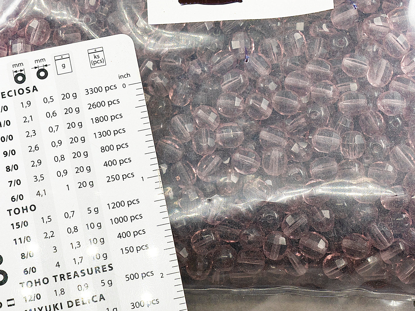 アウトレット 250g ラウンドファイアポリッシュファセットビーズ スペシャルカット 7 x 7 mm 透明ライトアメジスト (20030) ガラス チェコ共和国