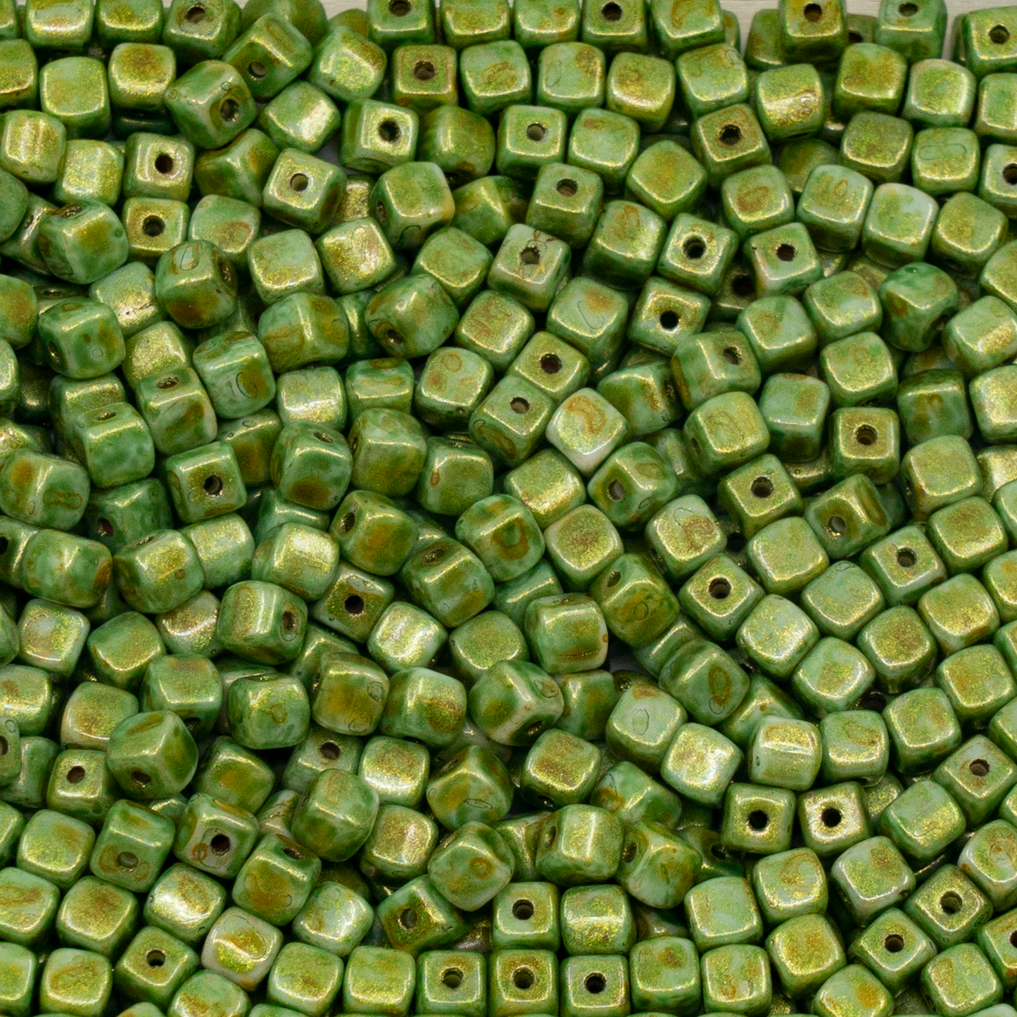 OUTLET 250g Cube Beads, 4 x 4 mm, White Brown Luster Spotted (02010-65326), Glass, Czech Republic