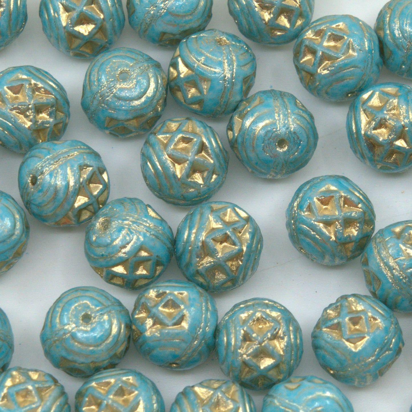 OUTLET 250g/50g Ornamental Ball Round Beads, 9 x 9 mm, White Gold Lined Light Aqua Blue (02010-54302-34308), Glass, Czech Republic
